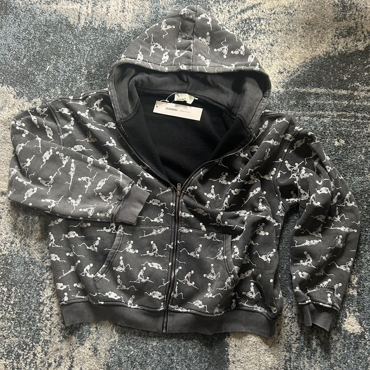 ウェア Grailed Bones × TeamSESH ViNTAGE WASHED BLACK SKELETAL LOVE ZiP UP FLEECE
