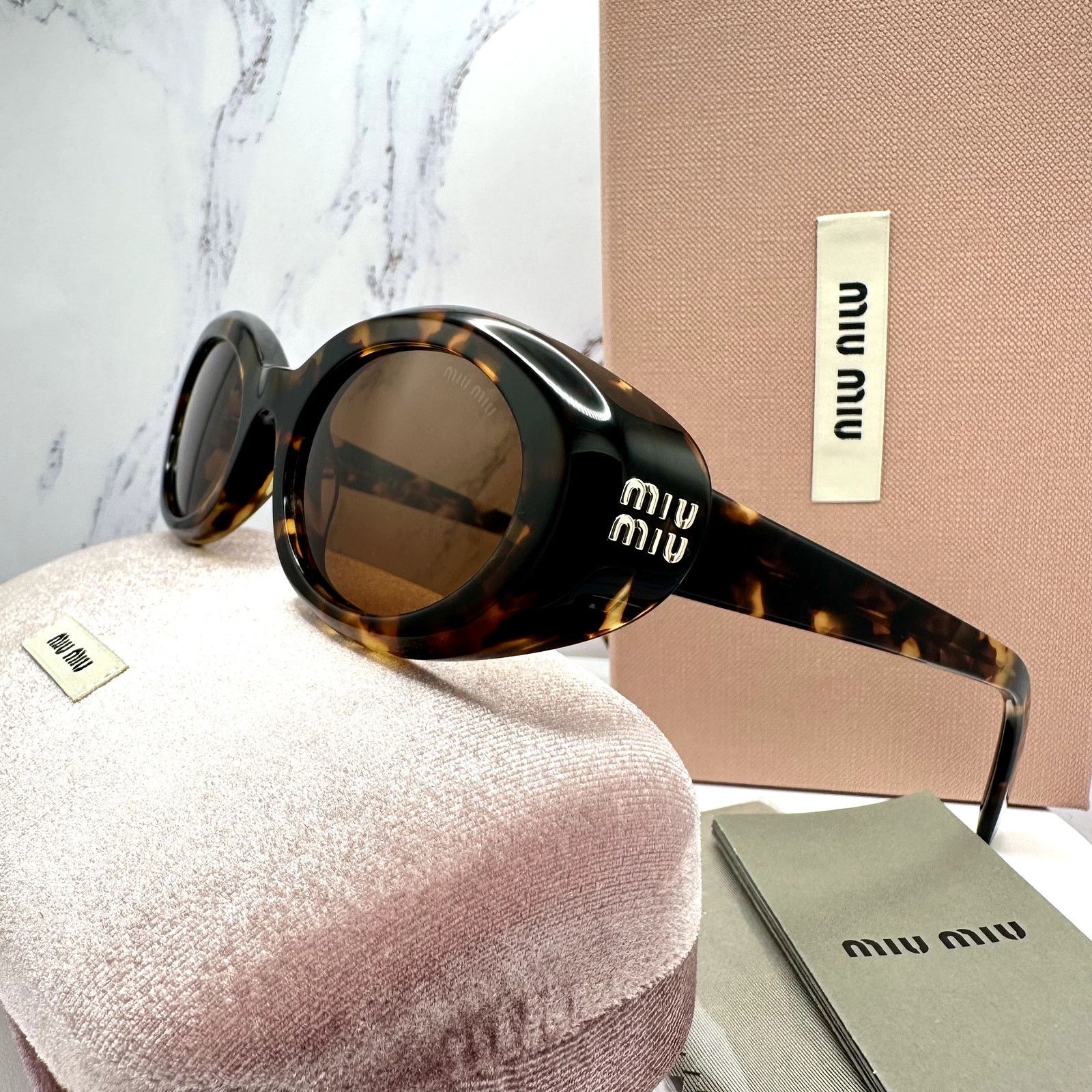 Miu Miu New MIU MIU Sunglasses Brown Tortoise Oval Womens Reverie Size ONE SIZE - 19 Thumbnail
