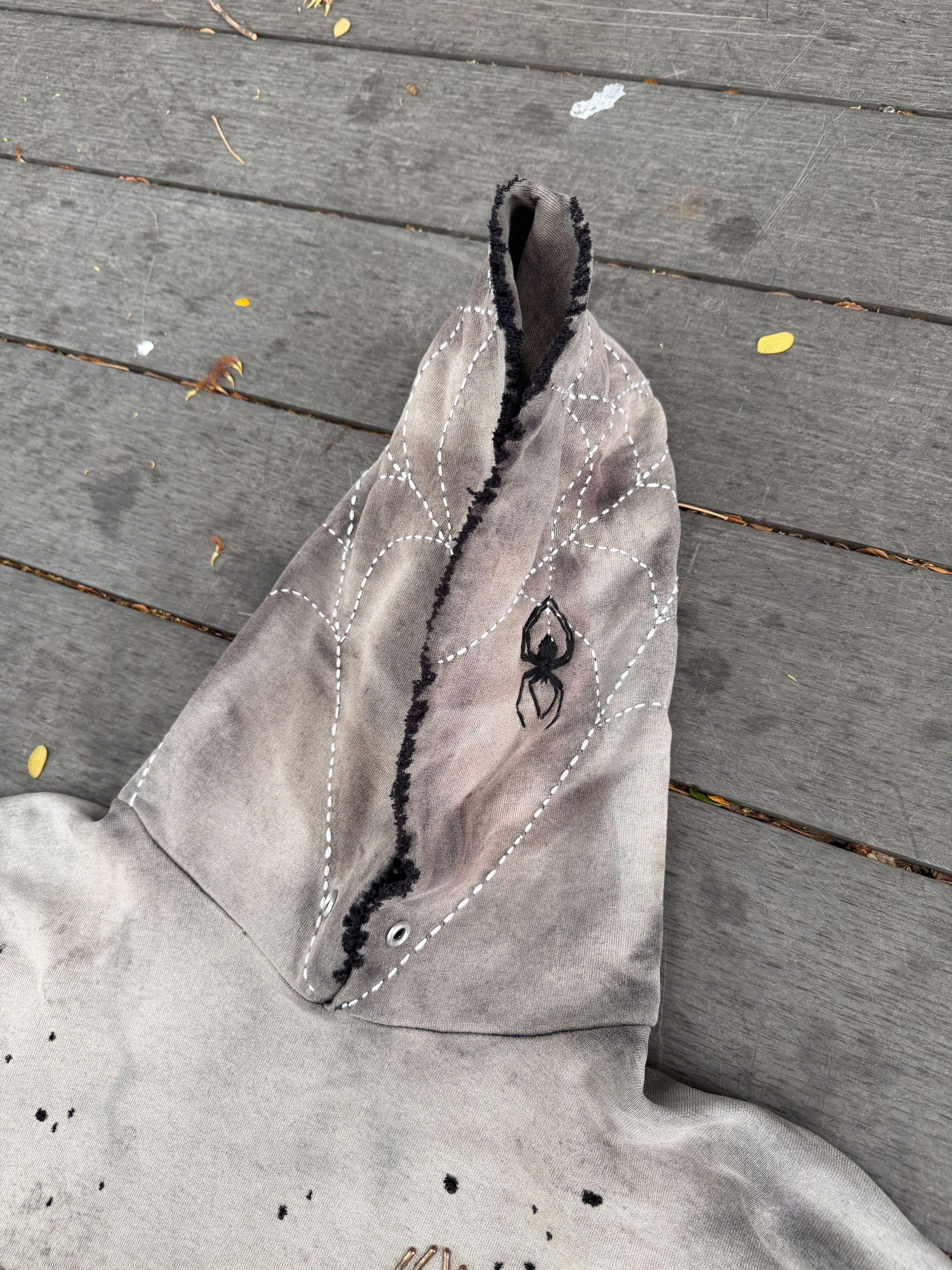 Japanese Brand XXL* Thrashed & Faded Sashiko Spider Web Hoodie Size US XXL / EU 58 / 5 - 5 Thumbnail