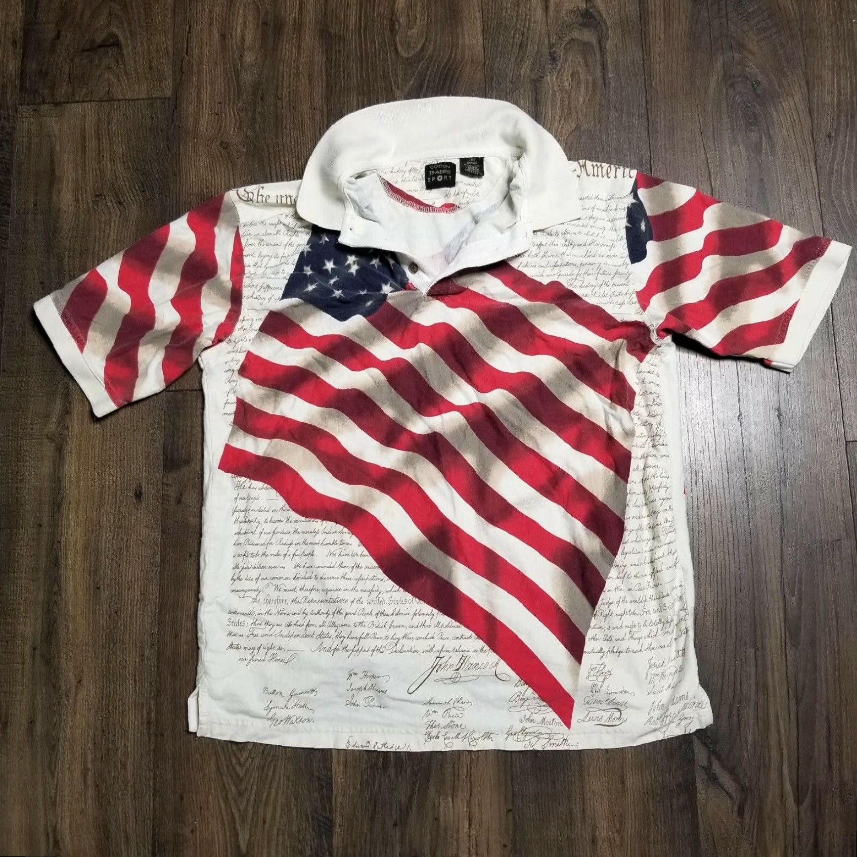 Cotton Traders Mens L Cotton Traders Sport USA Flag Constitution Polo Shirt Large AOP Distress Size US L / EU 52-54 / 3 - 8 Thumbnail