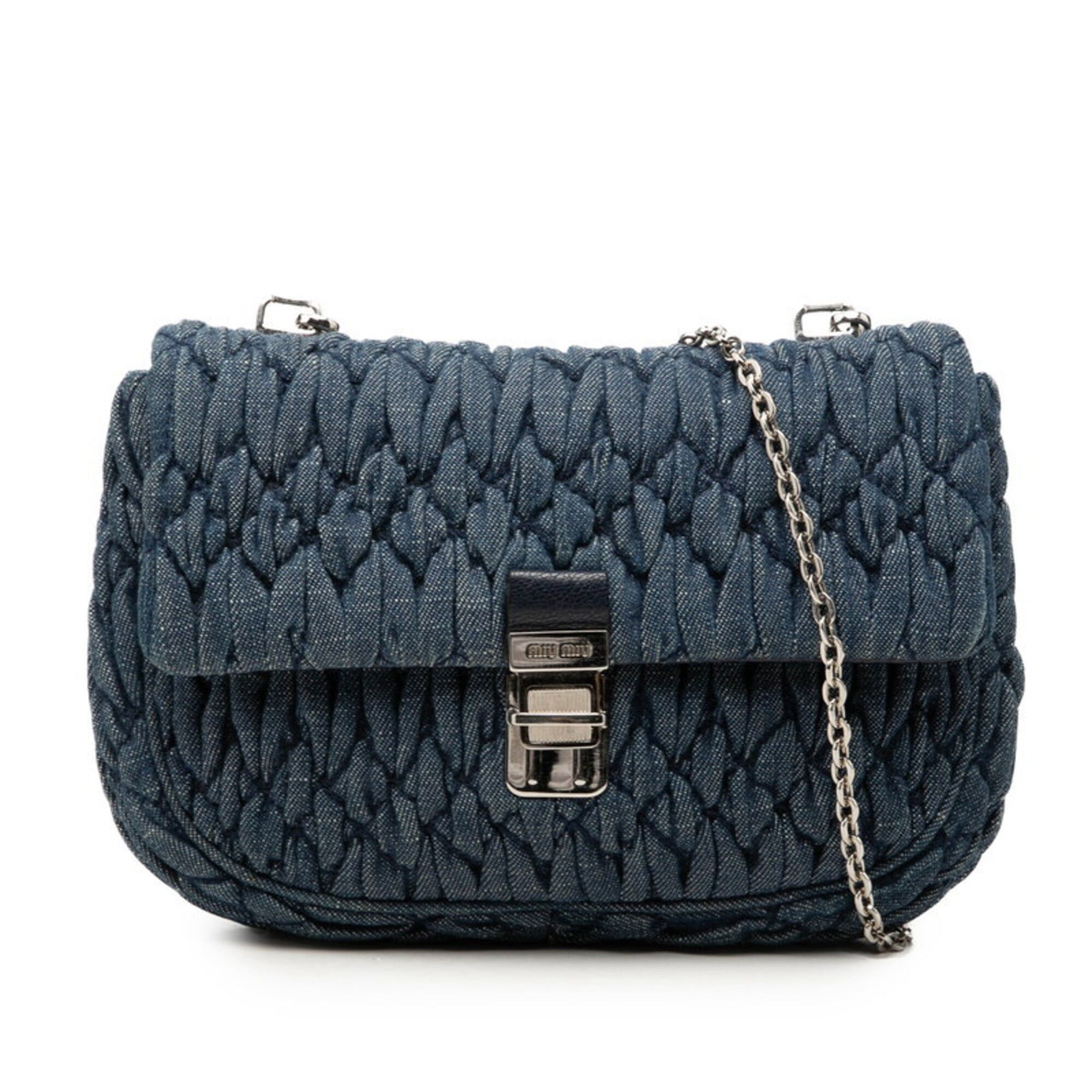Miu Miu Miu Miu Miu Matelassé Chain Shoulder Bag, Blue Denim Leather, Women's MIUMIU Size ONE SIZE - 1 Thumbnail