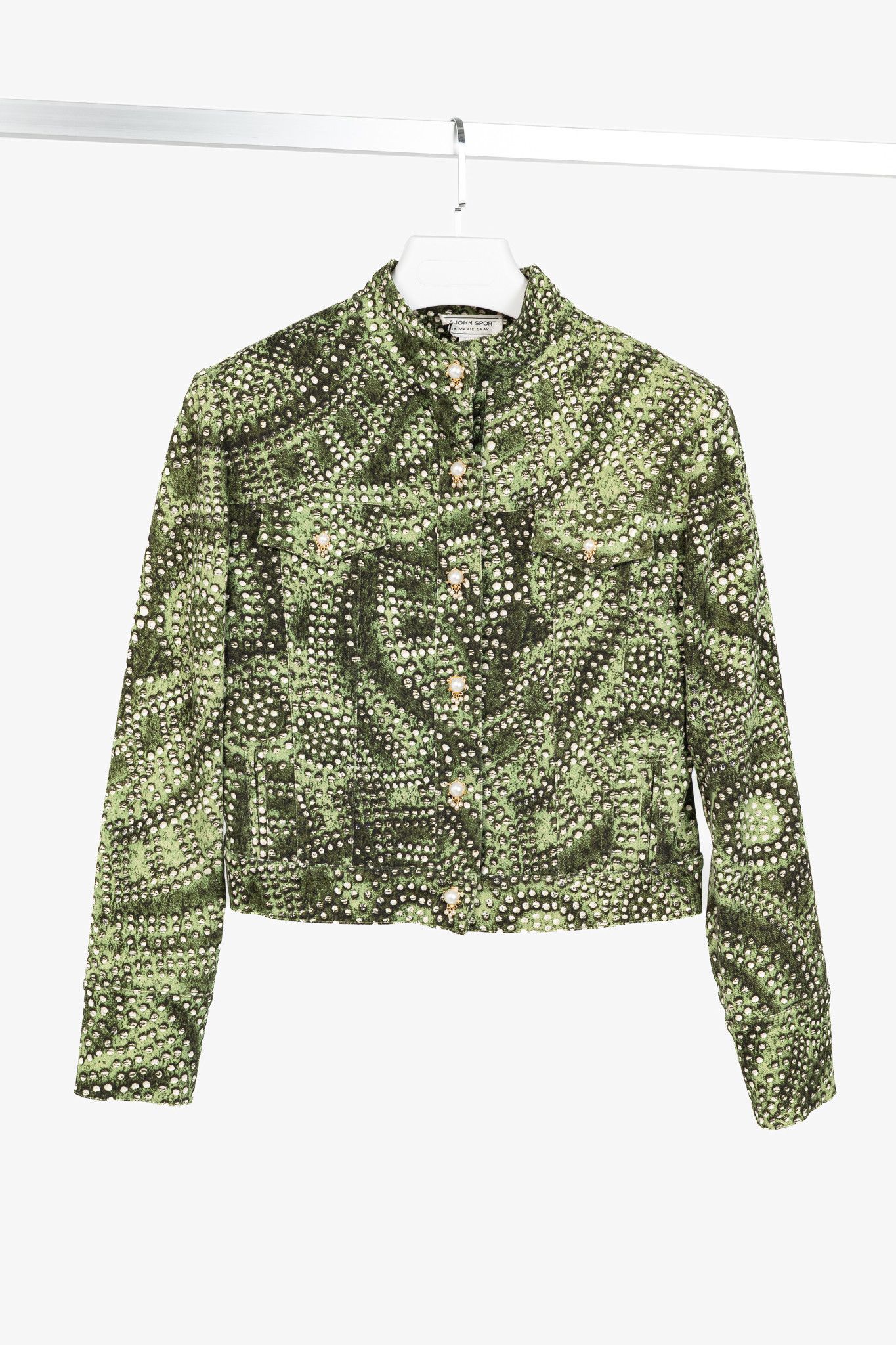 St. John St. John Sport Green Dot-Print Cropped Denim Jacket Size S / US 4 / IT 40 - 1 Thumbnail