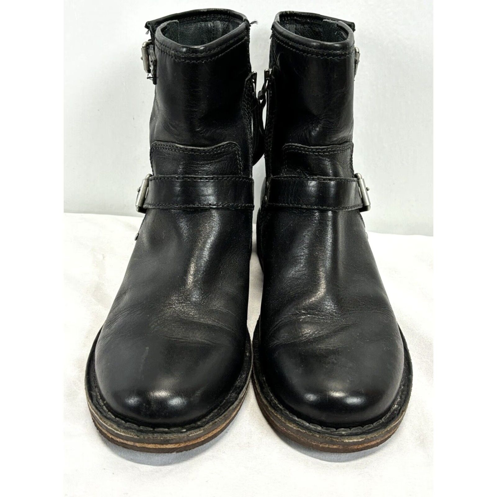 Ugg UGG Boots Women 7.5 Leather Moto Combat Ankle Black Sheepskin Lined Size US 7.5 / IT 37.5 - 3 Thumbnail