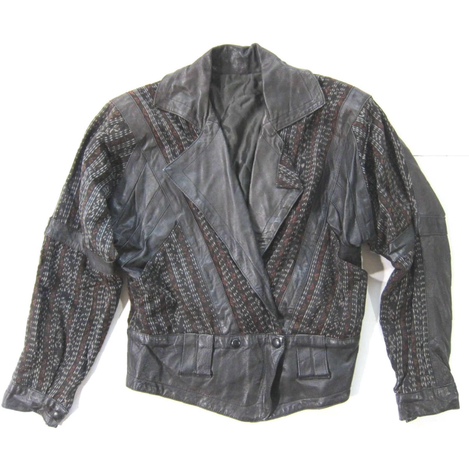 Vintage VINTAGE World Arts Santa Fe Black Leather Cotton Textile Moto Jacket Women S-M Size M / US 6-8 / IT 42-44 - 6 Thumbnail