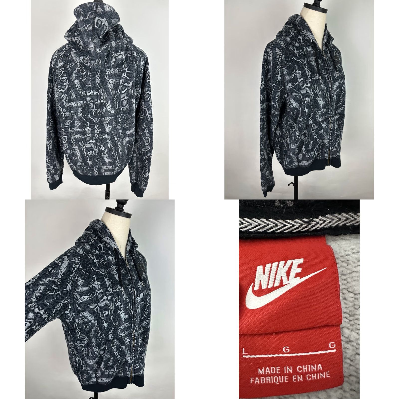 Nike VINTAGE Nike Hoodie Sweatshirt Womens Large Snakeskin Print Charcoal Gray Full Zip Gym Size L / US 10 / IT 46 - 8 Thumbnail