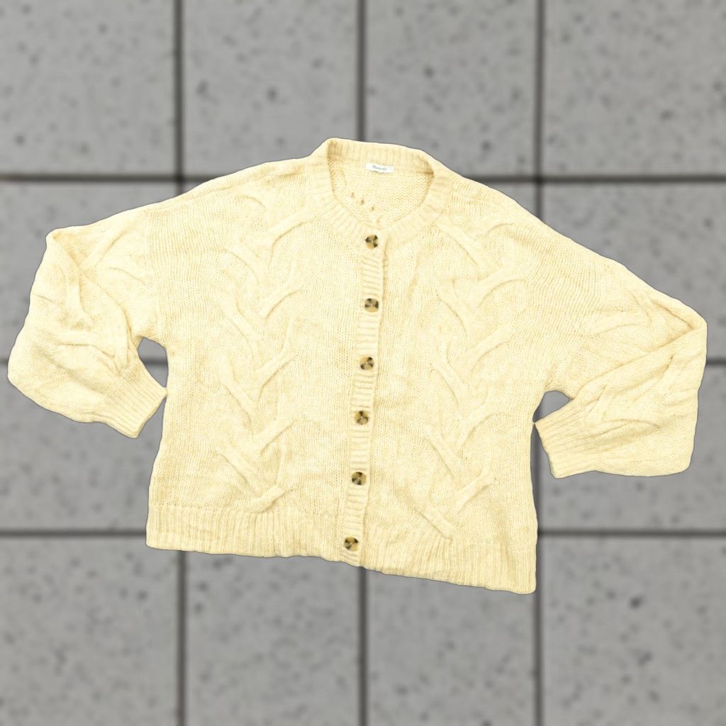 Madewell Madewell Cardigan Sweater Womens M Wool Blend Beige Crew Neck Cable Knit Button Up Size M / US 6-8 / IT 42-44 - 1 Thumbnail