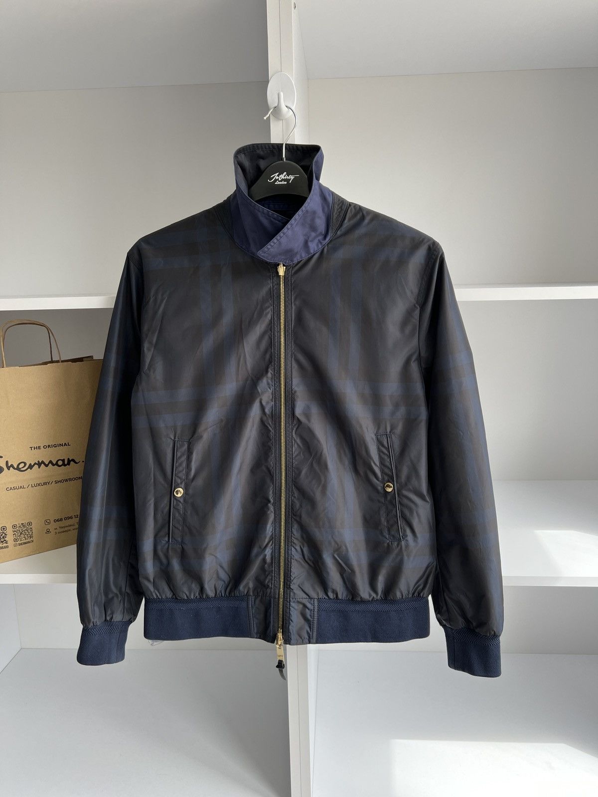 Vintage Burberry Blue Plaid Reversible Double-Zipper Jacket