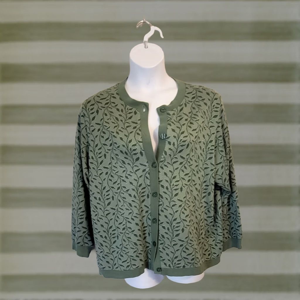 Vintage VINTAGE Cathy Daniels Cardigan Sweater 1X Green Knit Botanical Acrylic Polyester Button Ladies Size XL / US 12-14 / IT 48-50 - 1 Thumbnail