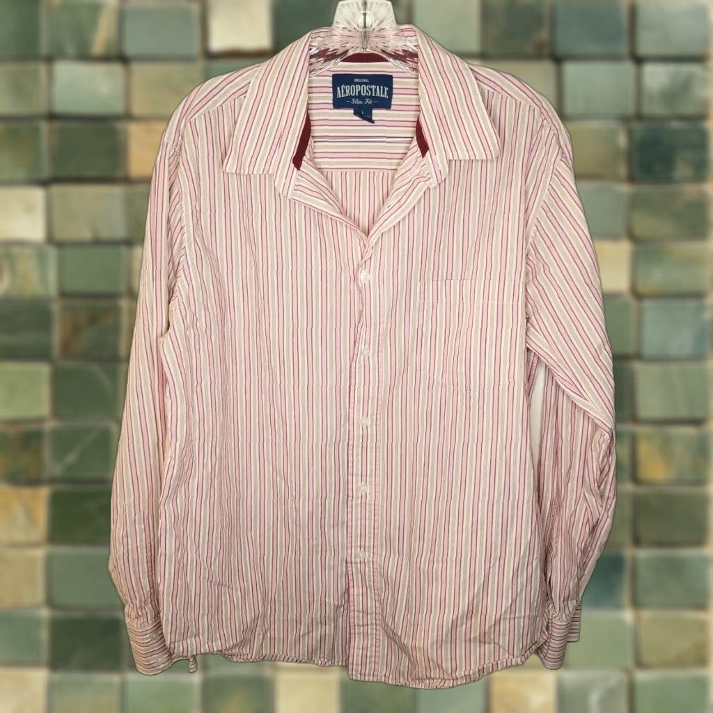 Aeropostale AEROPOSTALE Slim Fit Button-Up Shirt Mens Long Sleeve Size L Pink Yellow Shirt Size US L / EU 52-54 / 3 - 1 Thumbnail