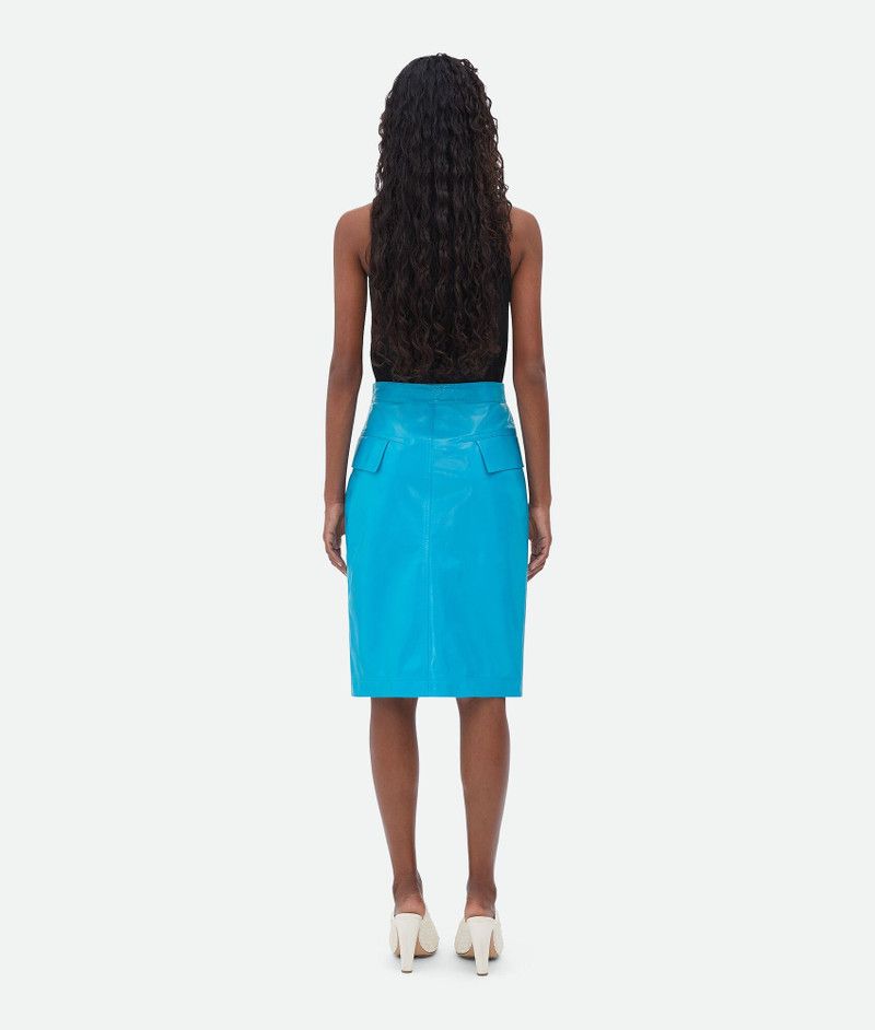 Bottega Veneta o1n1vont1225 Shiny Leather Skirt in Blue Size 24" / US 00 / IT 34 - 3 Thumbnail
