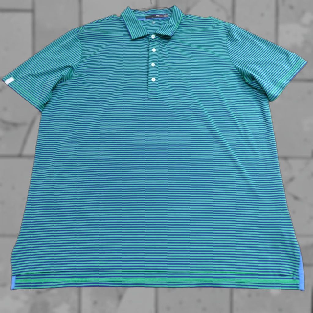 RLX Ralph Lauren VINTAGE RLX Ralph Lauren Polo Shirt 2XL Blue Green Striped Size US XXL / EU 58 / 5 - 1 Thumbnail