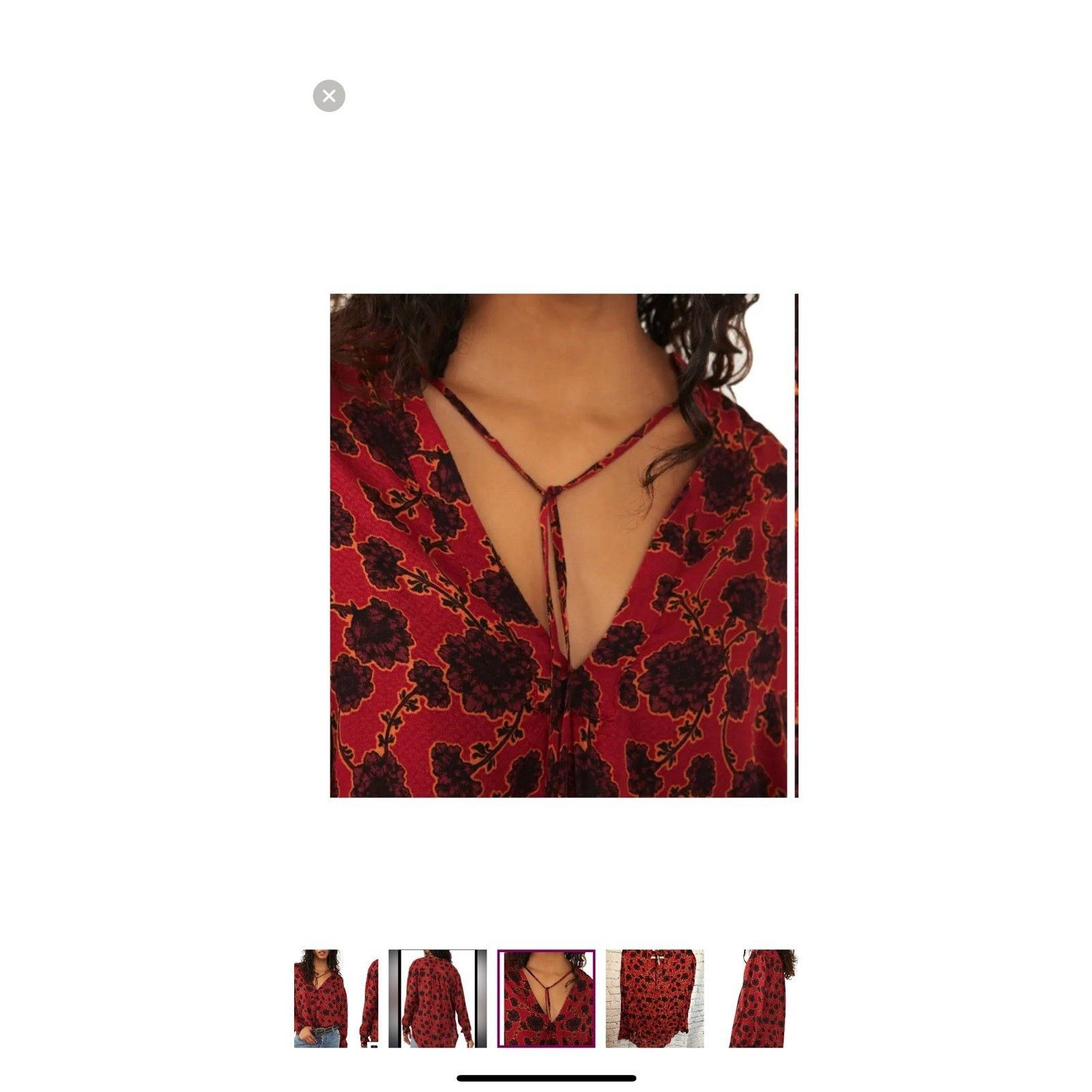 Free People Free People Mia Red Floral Print Tie Neck Boho blouse Size M / US 6-8 / IT 42-44 - 6 Thumbnail