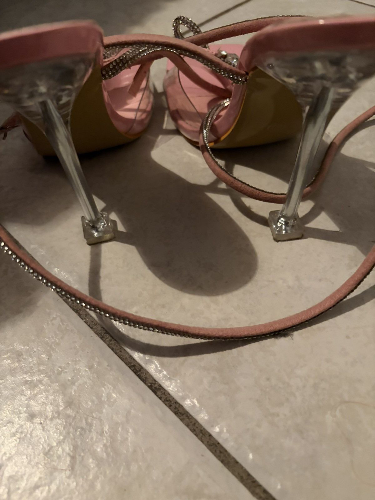 Shein Pink Rhinestone Bow Strappy Heels Size US 7.5 / IT 37.5 - 2 Thumbnail