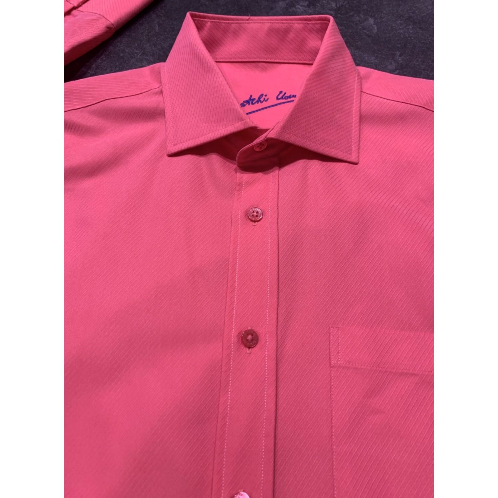 BUGATCHI VINTAGE Bugatchi Uomo Dress Shirt Long Sleeve Adult Large Pink Preowned Mens Size 42R - 4 Thumbnail
