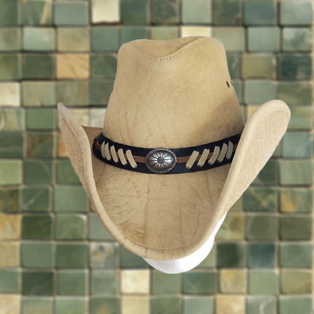 Vintage Kakadu Traders Australia Cowboy Hat 56cm Medium US Beige Tan Leather Heavy Size ONE SIZE - 1 Thumbnail