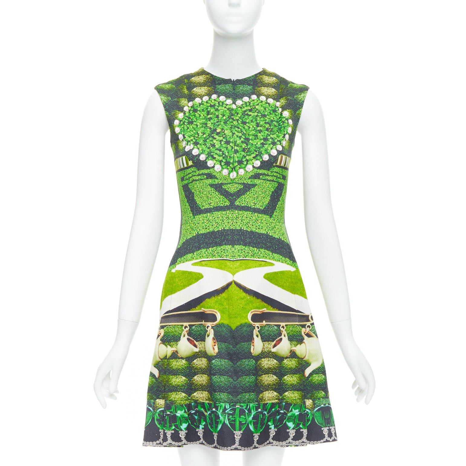 Mary Katrantzou MARY KATRANTZOU 2012 Runway green heart garden party print shift dress UK10 M Size M / US 6-8 / IT 42-44 - 1 Thumbnail
