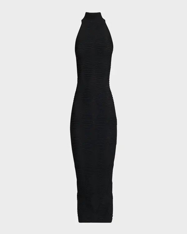 Balmain o1s1wg110725 Diamond Textured Knit Midi Dress in Black Size XL / US 12-14 / IT 48-50 - 1 Thumbnail