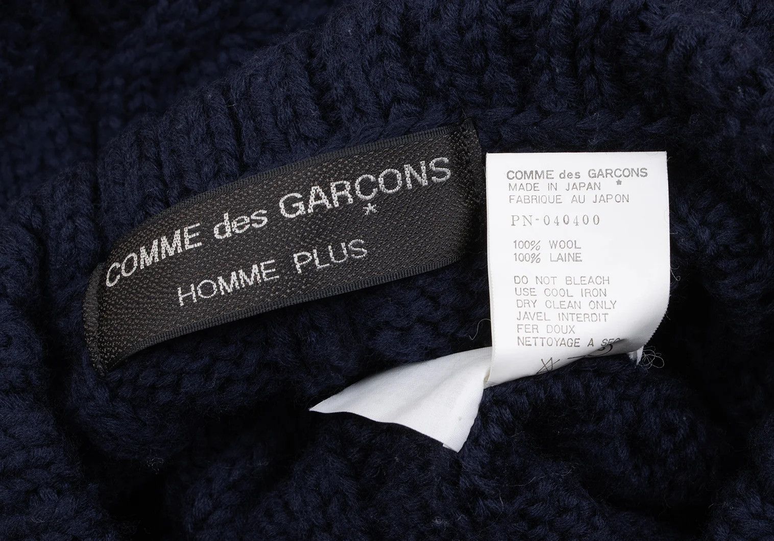 Comme des Garcons Homme Plus Wool Bias Cut Cable Knit Sweater in Navy, Size M Size US M / EU 48-50 / 2 - 13 Thumbnail