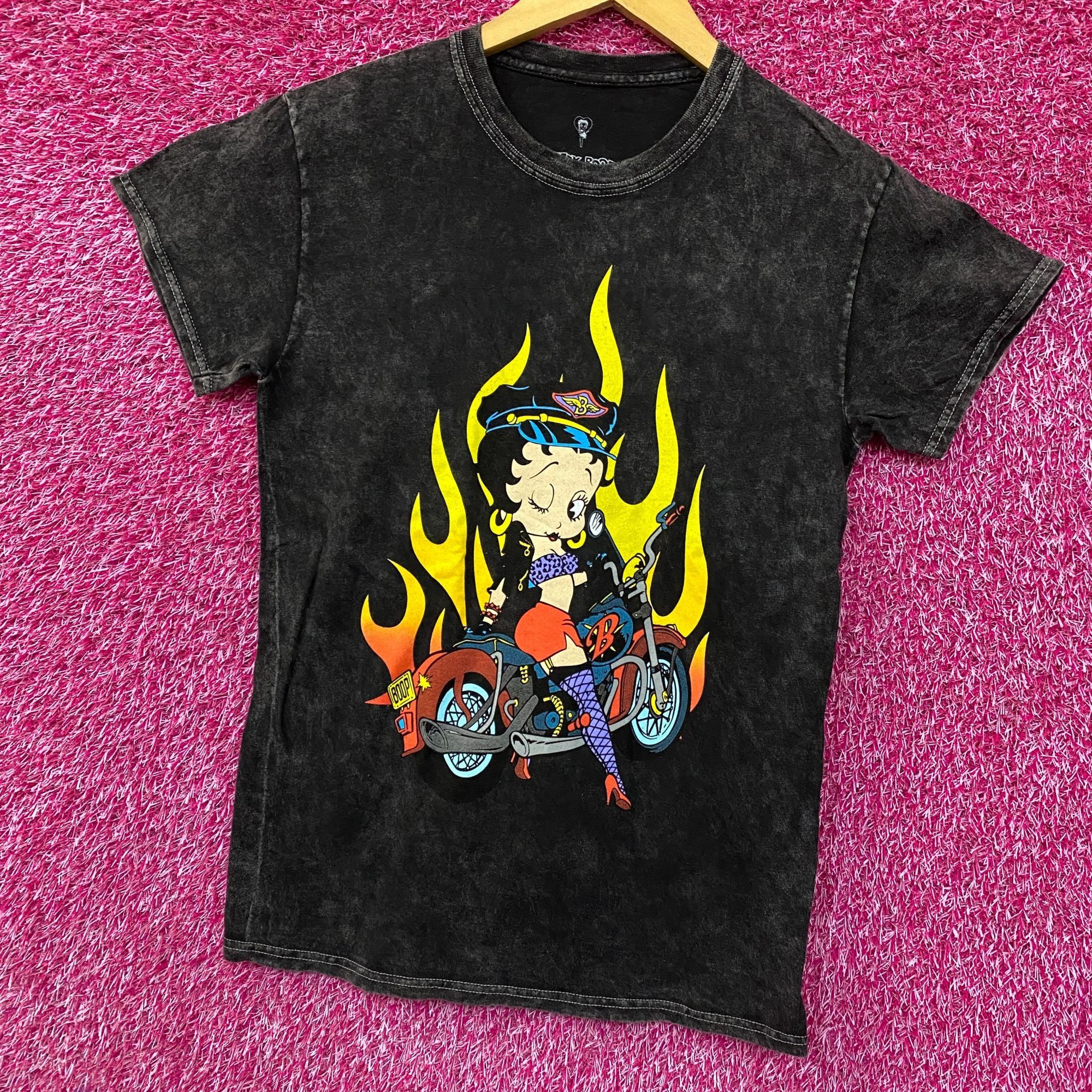Other Betty Boop Biker Betty Flames Graphic Tee Charcoal Small Size US S / EU 44-46 / 1 - 3 Thumbnail