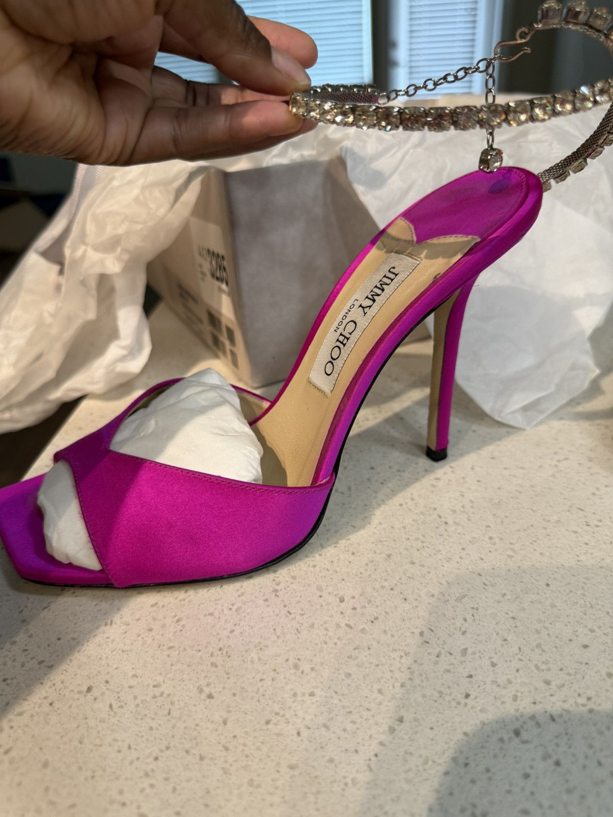 Jimmy Choo Saeda Suede Crystal Ankle-Strap Sandal Size US 9.5 / IT 39.5 - 6 Thumbnail
