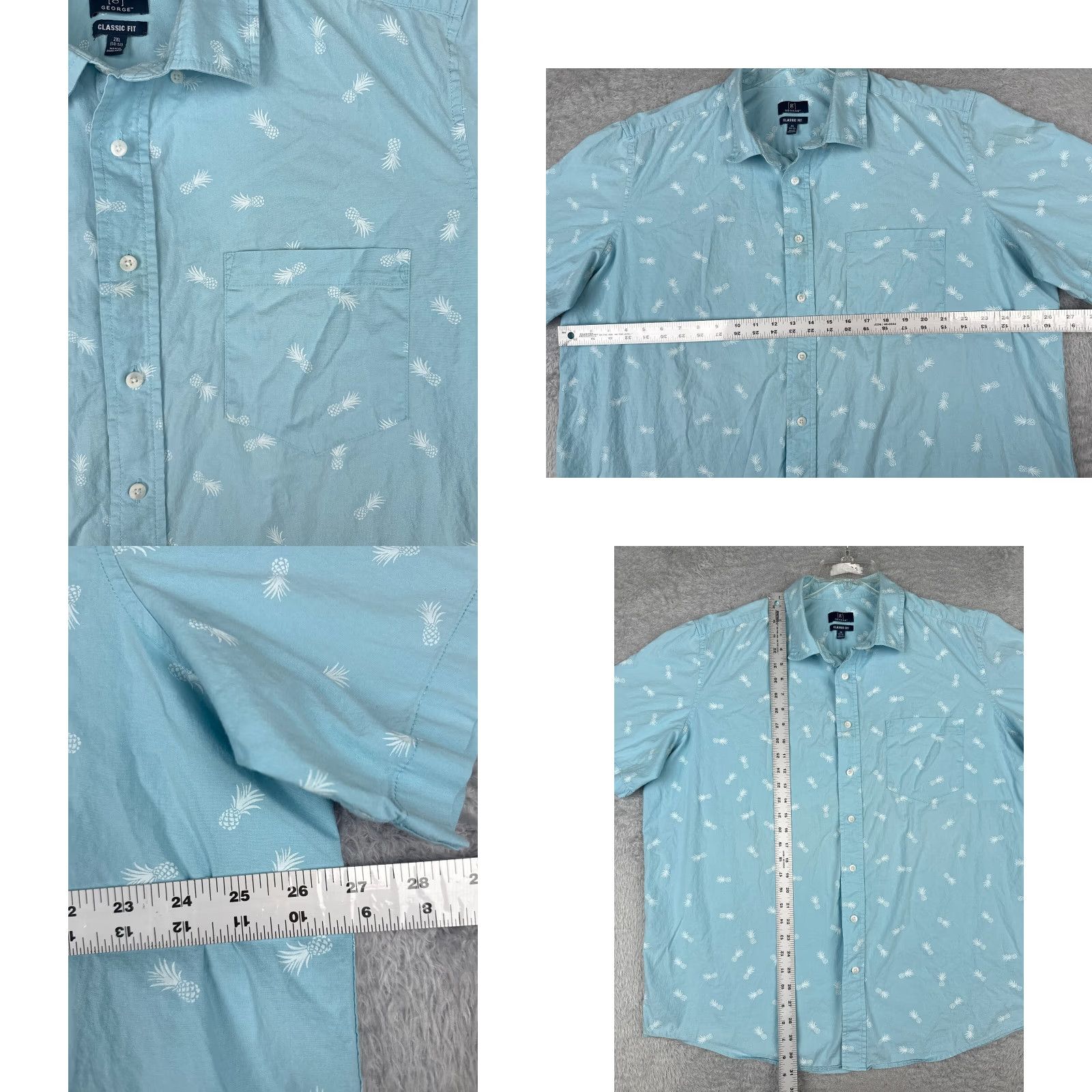 George George Shirt Adult 2XL Blue Pineapple Cotton Blend Hawaiian Classic Fit Button-Up Short Sleeve Mens Size US XXL / EU 58 / 5 - 8 Thumbnail