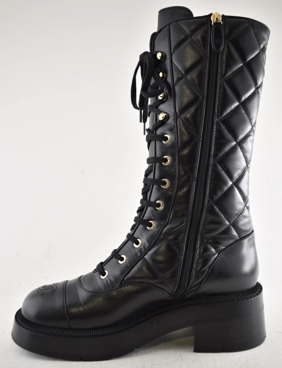 Chanel 24K Quilted Leather CC Combat Lace Military Tall Boot 38.5 Size US 8.5 / IT 38.5 - 11 Thumbnail