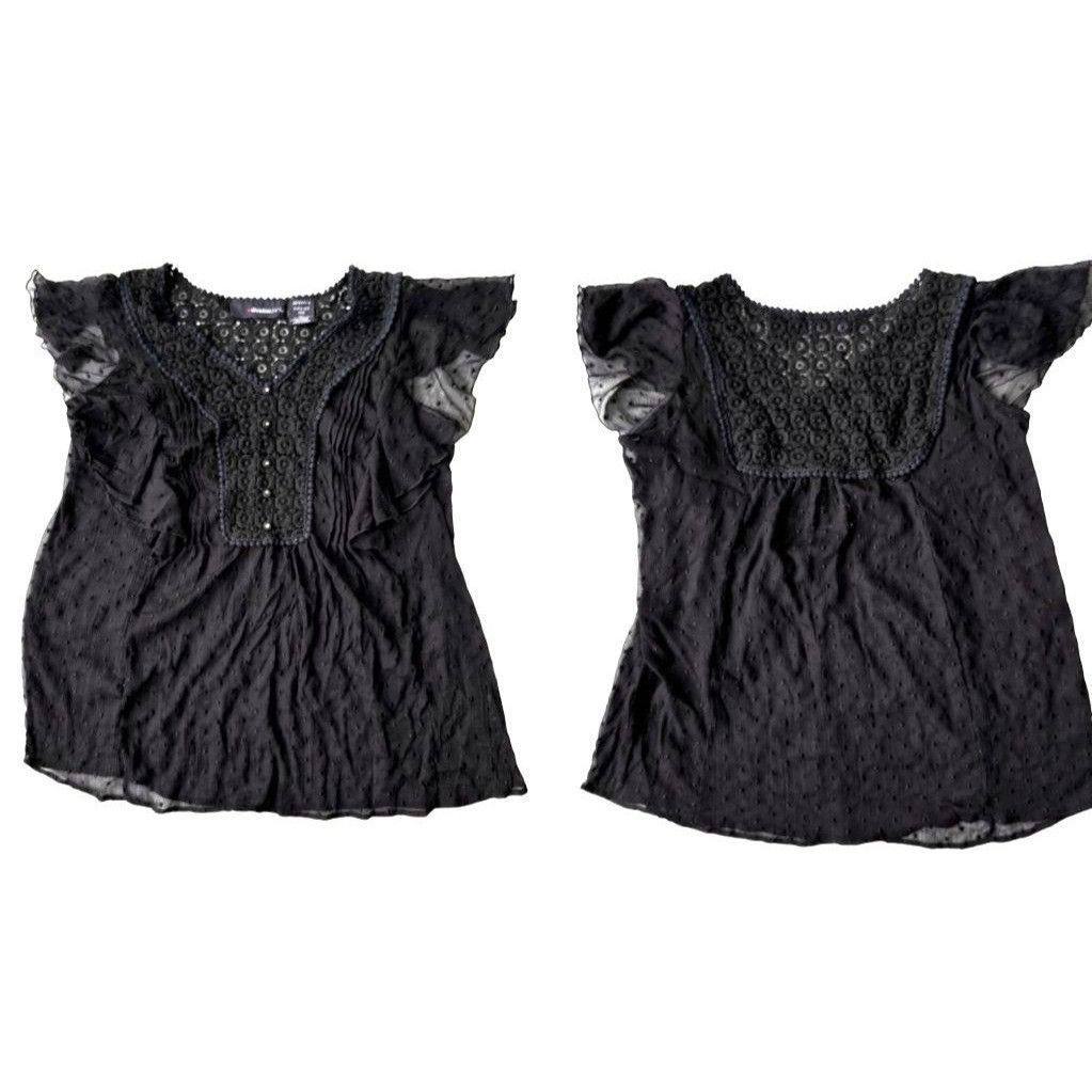 Vintage Denim 24 7 Blouse 14W Black Semi Sheer Swiss Dots Sexy Size XL / US 12-14 / IT 48-50 - 10 Thumbnail