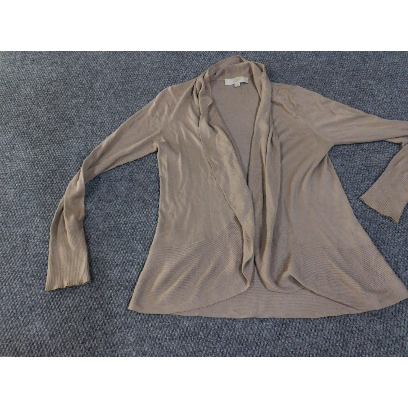 Loft Ann Taylor LOFT Cardigan Sweater Womens Small Taupe Open Front Draped Shawl Size S / US 4 / IT 40 - 3 Thumbnail