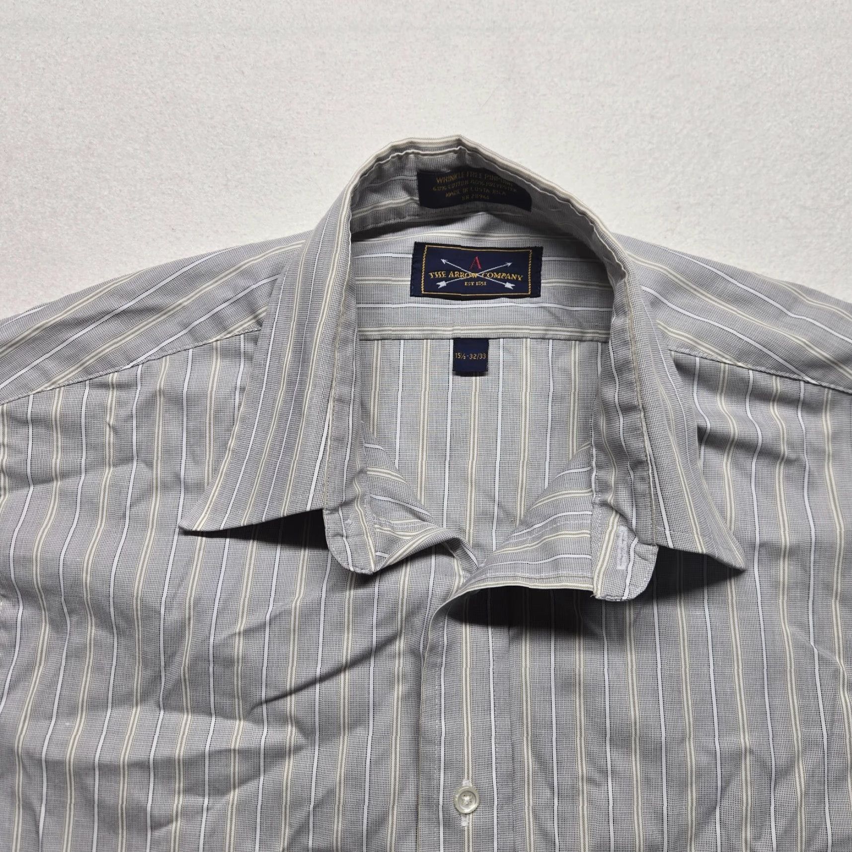 Arrow VINTAGE Arrow Gray Striped Button-Up Shirt Long Sleeve Adult Mens Size 15.5 32/33 Size US M / EU 48-50 / 2 - 2 Thumbnail
