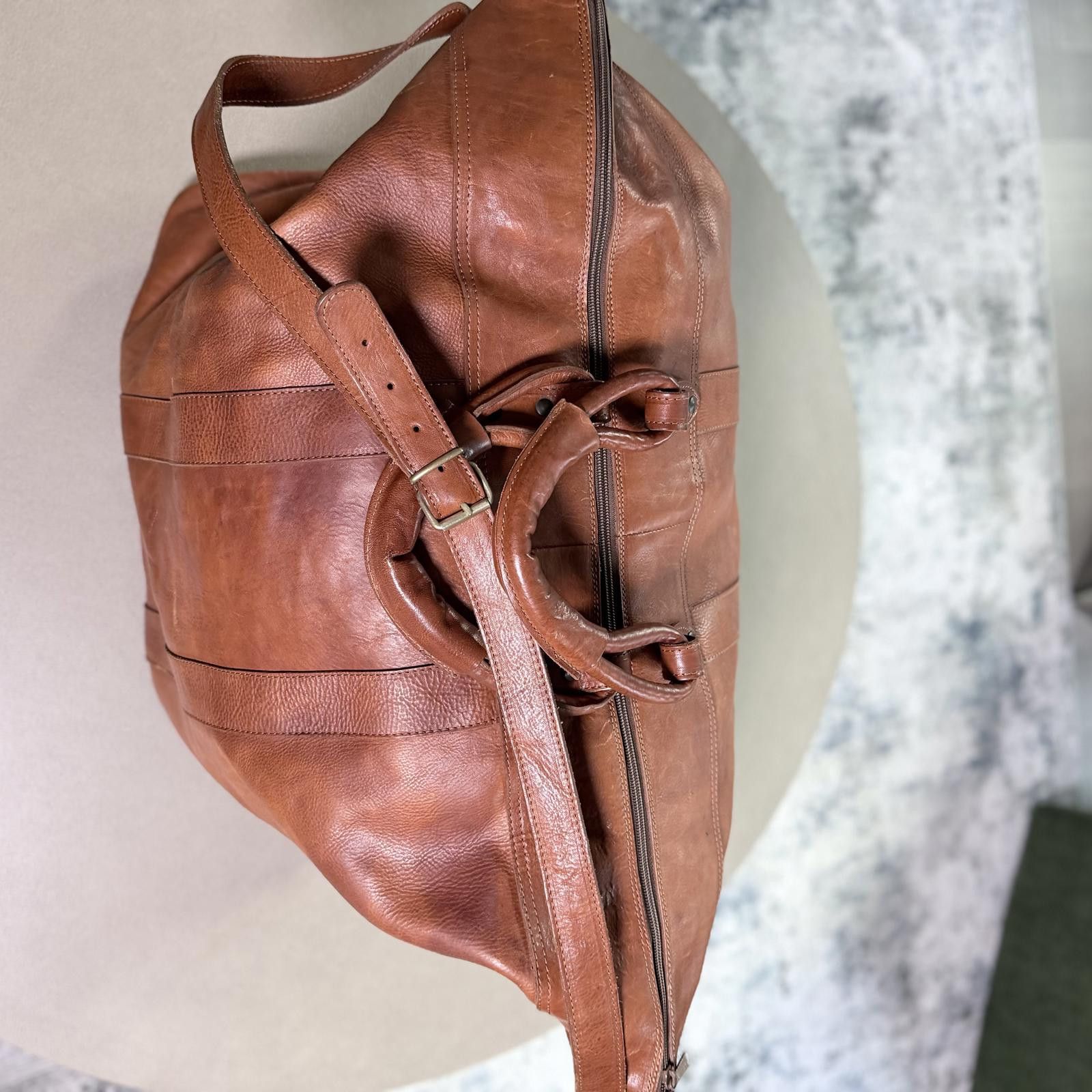 Other Vintage Leather Weekender Bag Oversized Cognac Travel Duffel Size ONE SIZE - 8 Thumbnail