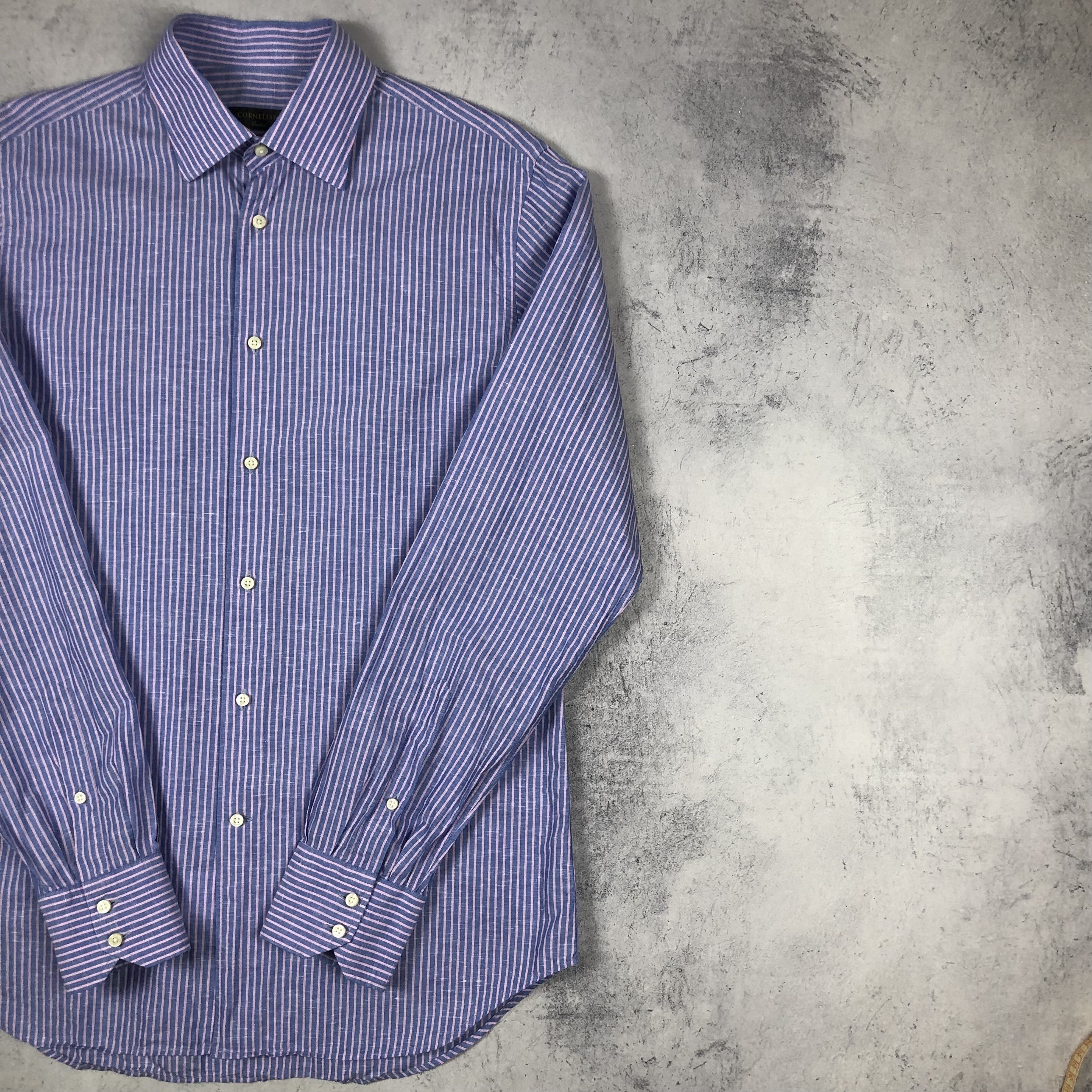 Corneliani Corneliani Striped Cotton Flax Button-up Shirt Size US L / EU 52-54 / 3 - 5 Thumbnail