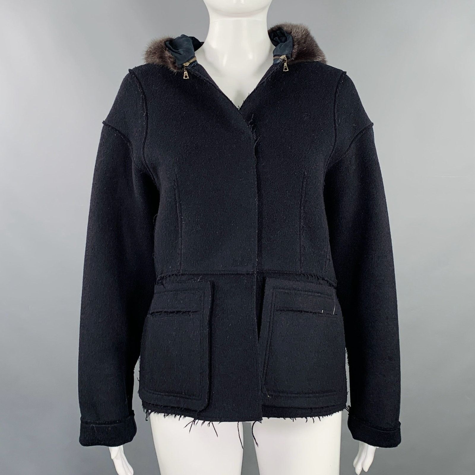 Marni MARNI Size 4 Black Wool Blend Raw Edge Hooded Jacket Size S / US 4 / IT 40 - 1 Thumbnail