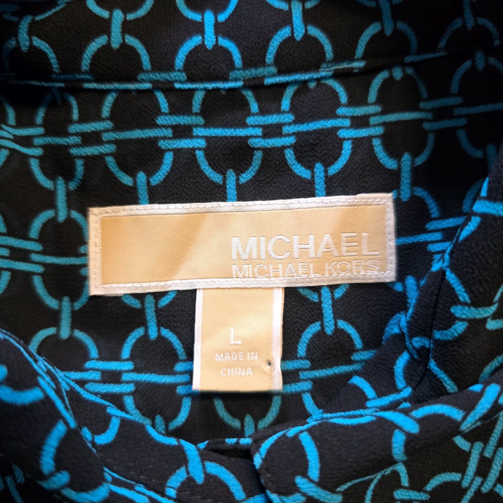 Michael Kors Michael Kors Top Womens Large Black Blue Button Up Geometric Career Casual Size L / US 10 / IT 46 - 4 Thumbnail