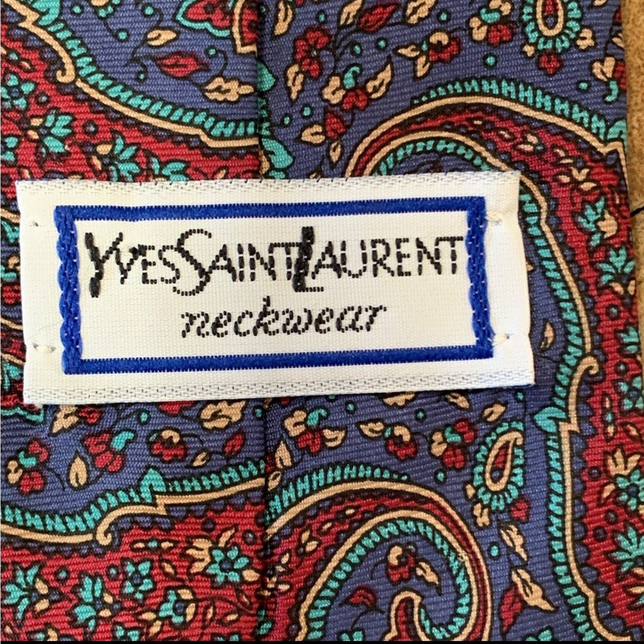 Yves Saint Laurent Vintage Yves Saint Laurent Silk Paisley Tie Blue Red Teal Size ONE SIZE - 6 Thumbnail