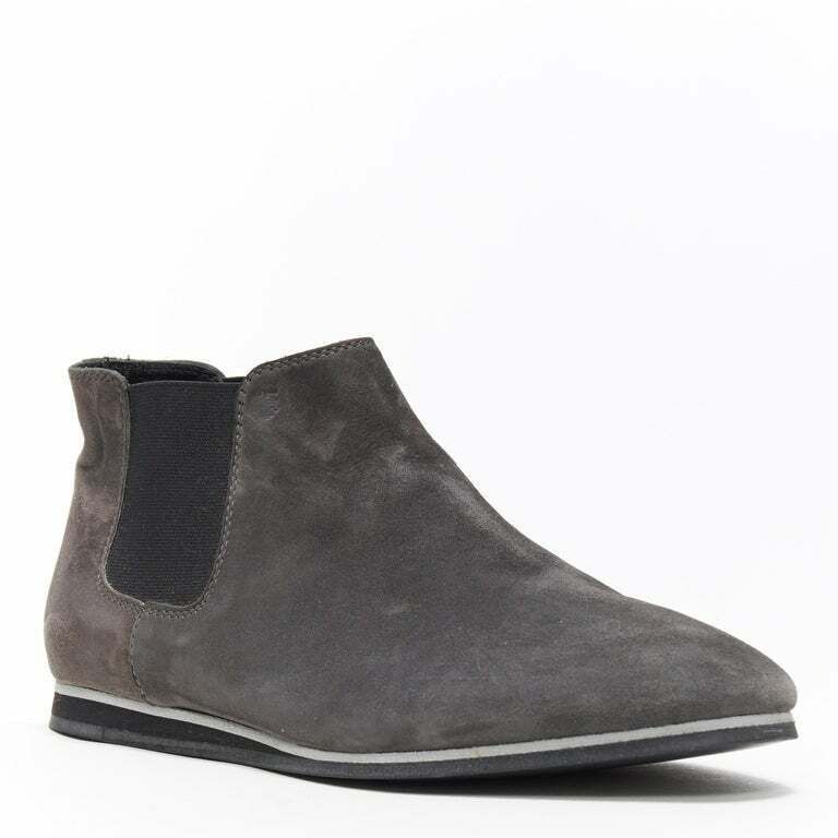 Tod's TOD'S No Code dark grey suede elastic gusset round toe flat ankle bootie EU37 Size US 7 / IT 37 - 1 Thumbnail
