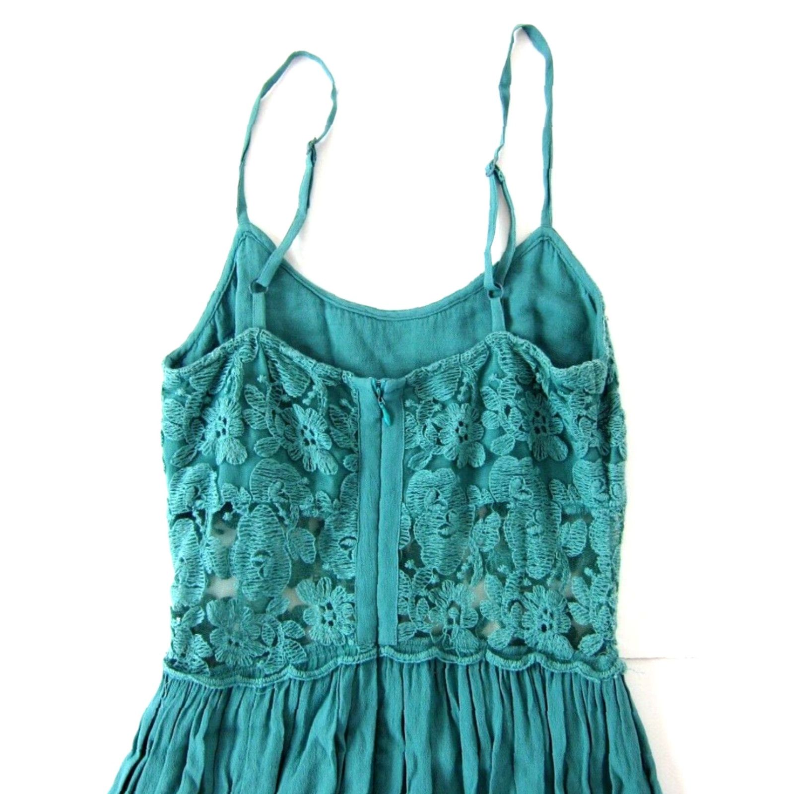 Anthropologie Alythea Green Lace Embroidered Spaghetti Strap Slip Tank Sun Dress S Size S / US 4 / IT 40 - 5 Thumbnail