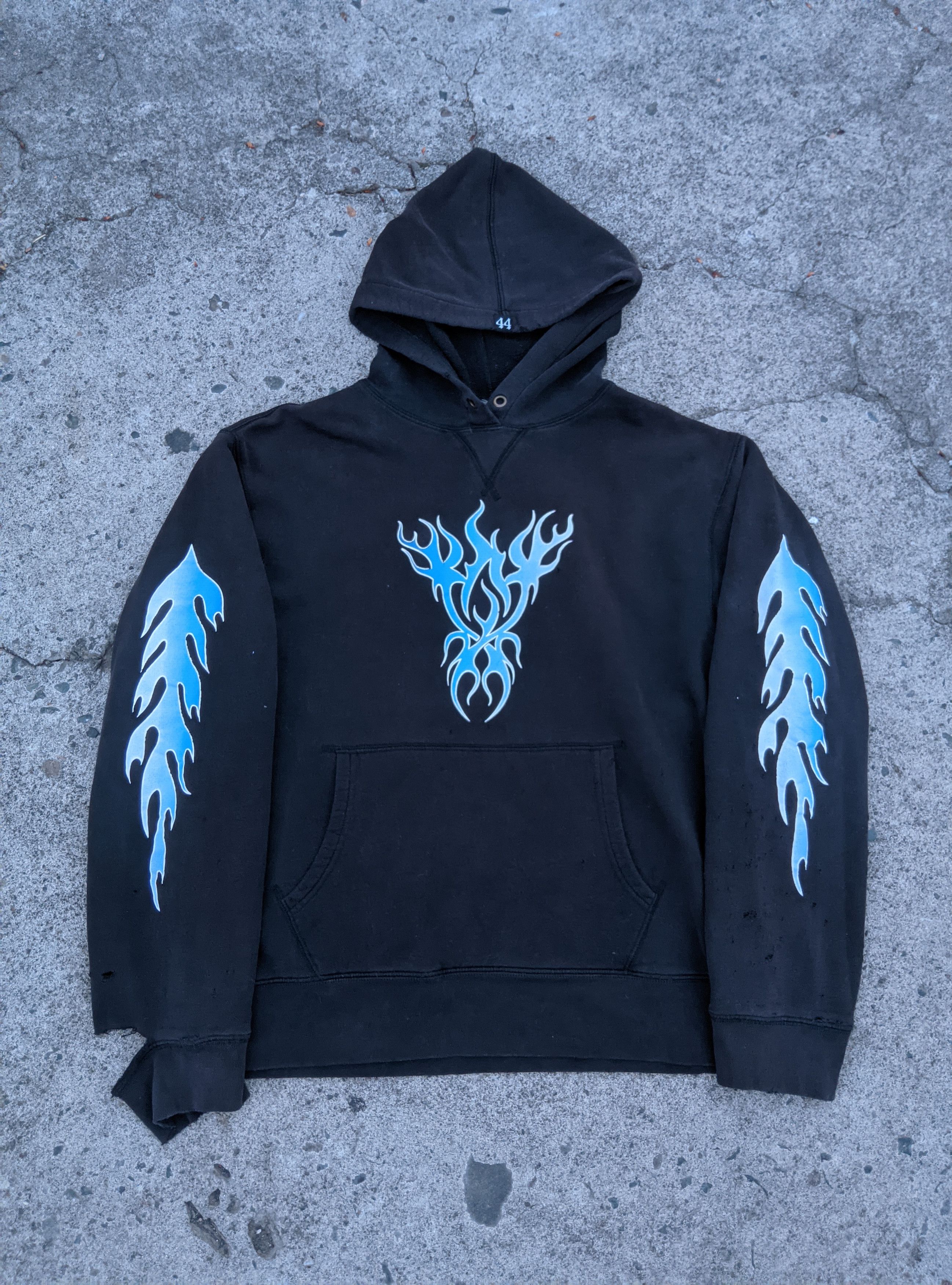 Distressed type jnco affliction Harley davidson flames hood