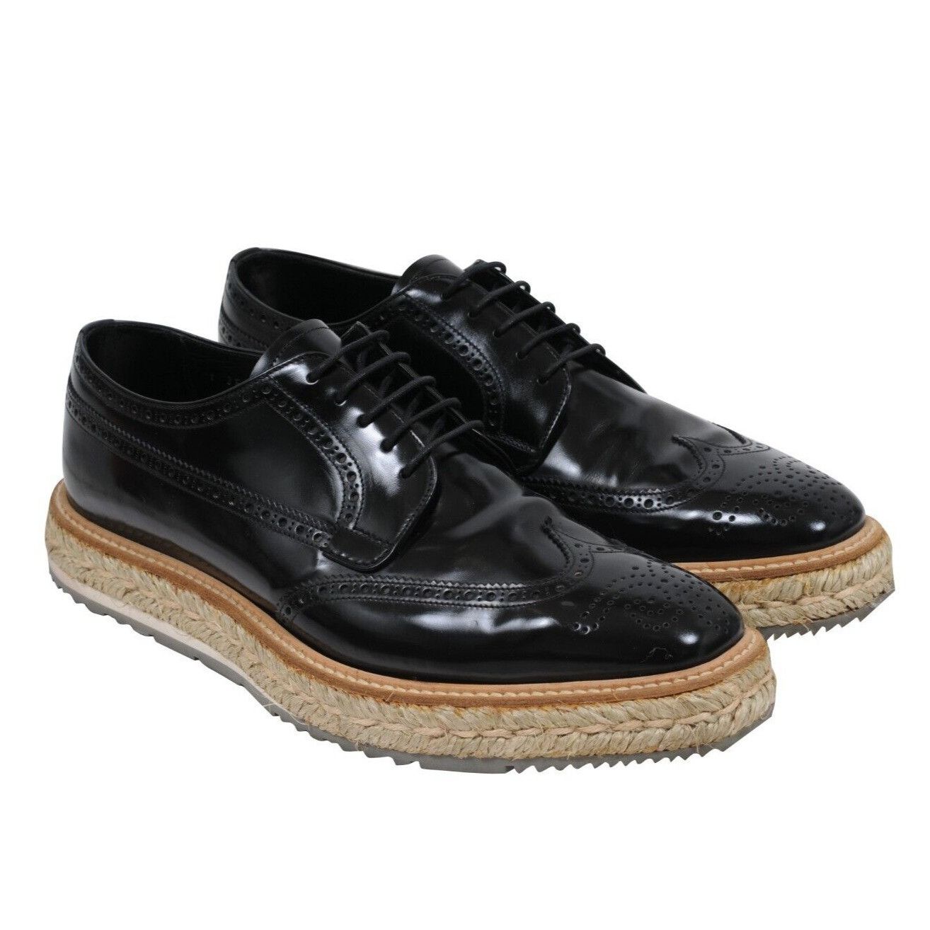 Prada Black Leather Espadrille Wingtip Platform Brogue - 01731 Size US 9.5 / EU 42-43 - 12 Thumbnail