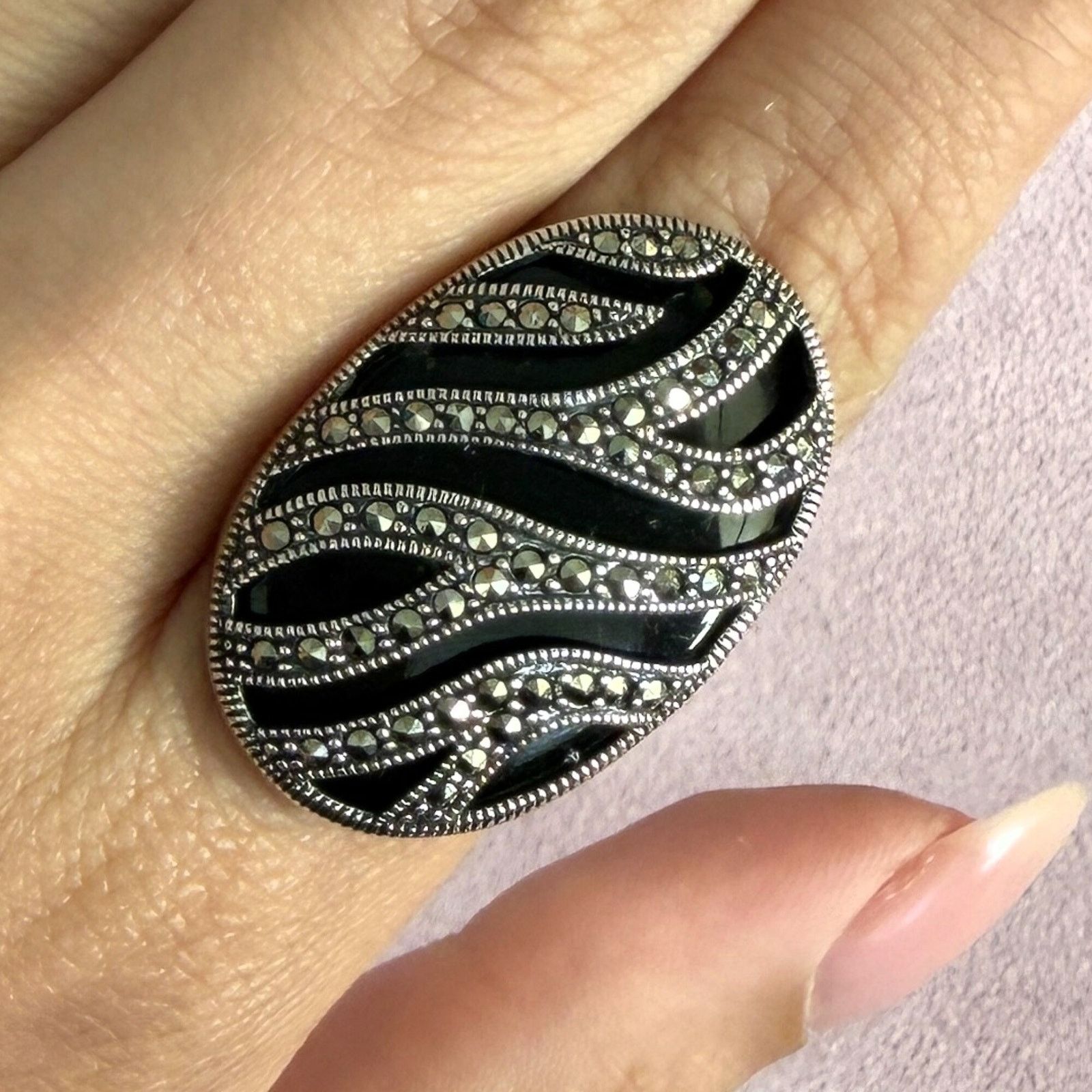 Sterling Silver judith jack sterling silver onyx & marcasite ring size 6 Size ONE SIZE - 1 Thumbnail
