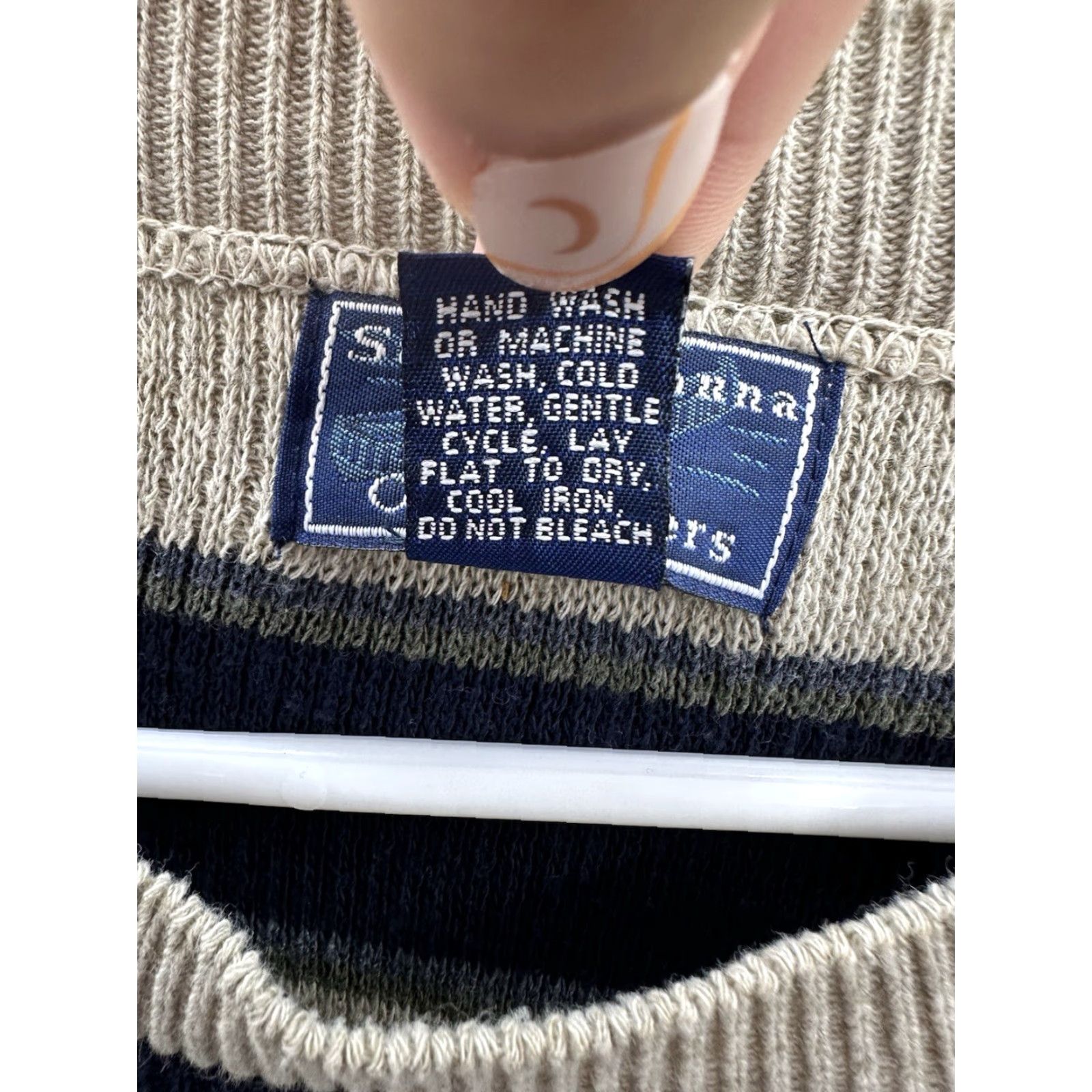 Vintage Susquehanna Trail Outfitters Mens Sweater Striped Knit Long Sleeve Large Beige Crew Neck Pullover Casual Business Travel 90s Classic Outdoor Mens Size US L / EU 52-54 / 3 - 6 Thumbnail