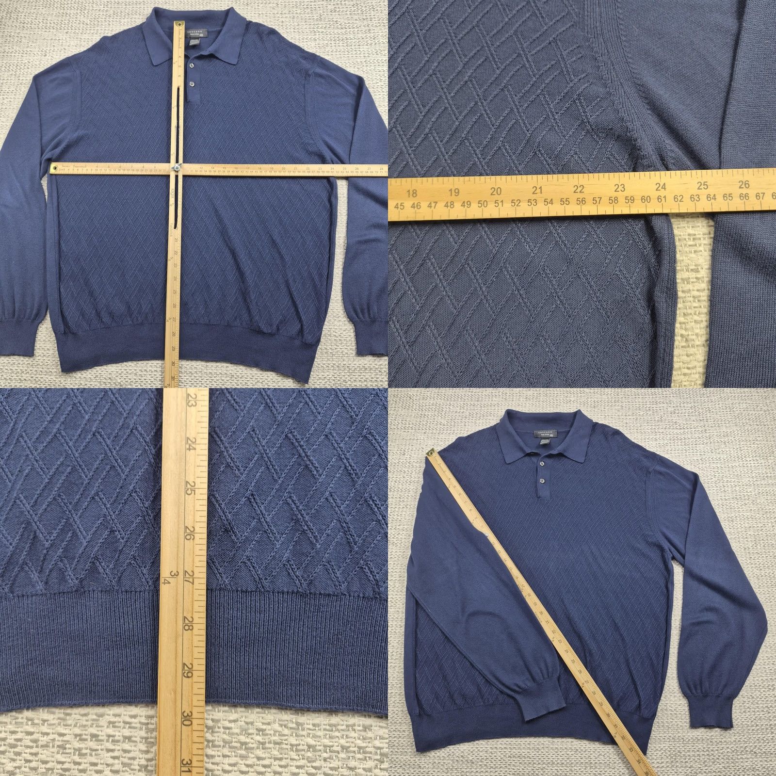 Vintage Toscano Mens 2XL Blue Argyle Knit Pullover Sweater Collared Cotton Rayon Made Italy Size US XXL / EU 58 / 5 - 8 Thumbnail