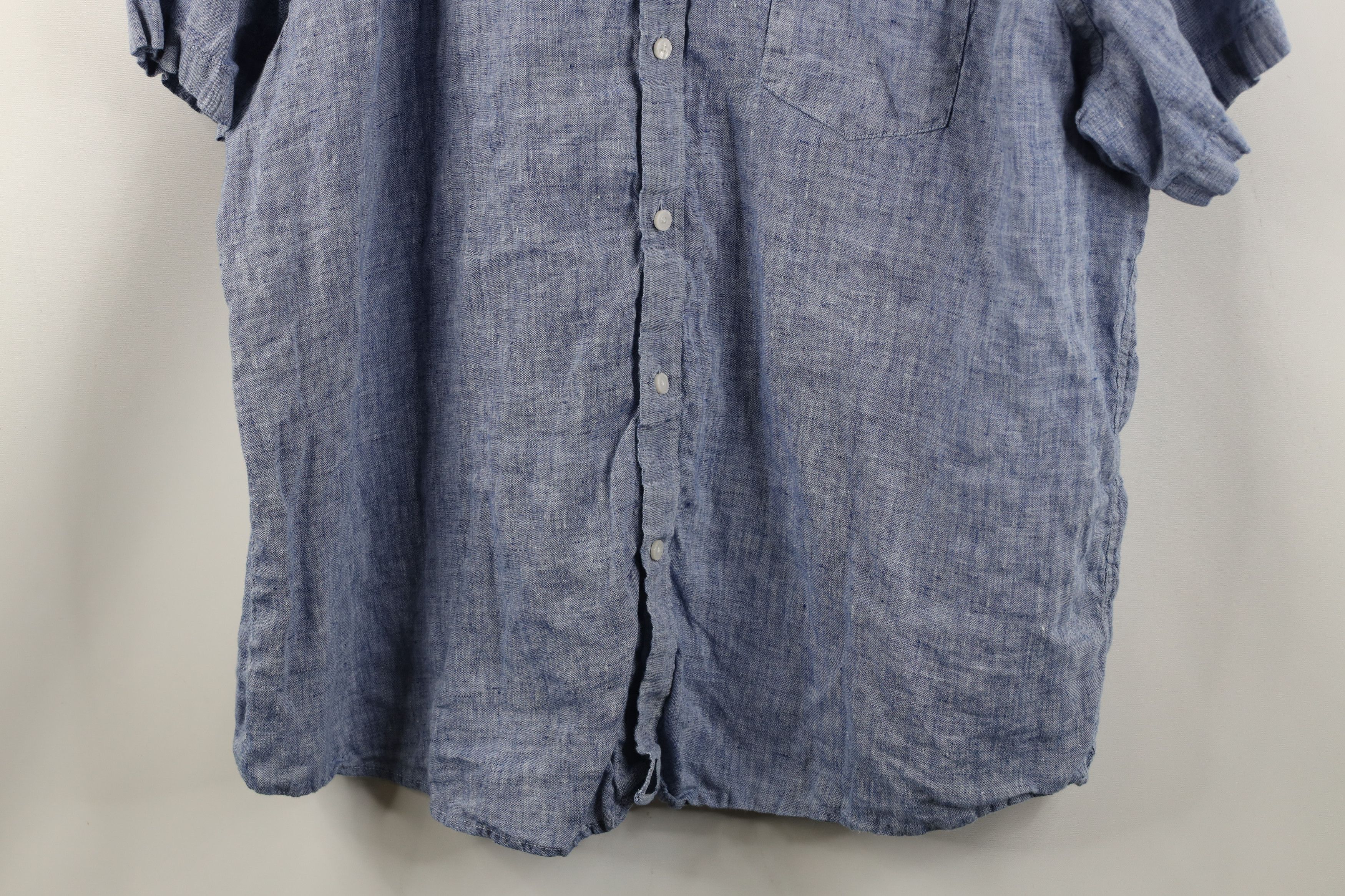 UNTUCKit Untuckit Chambray Linen Short Sleeve Collared Button Shirt Size US XL / EU 56 / 4 - 3 Thumbnail