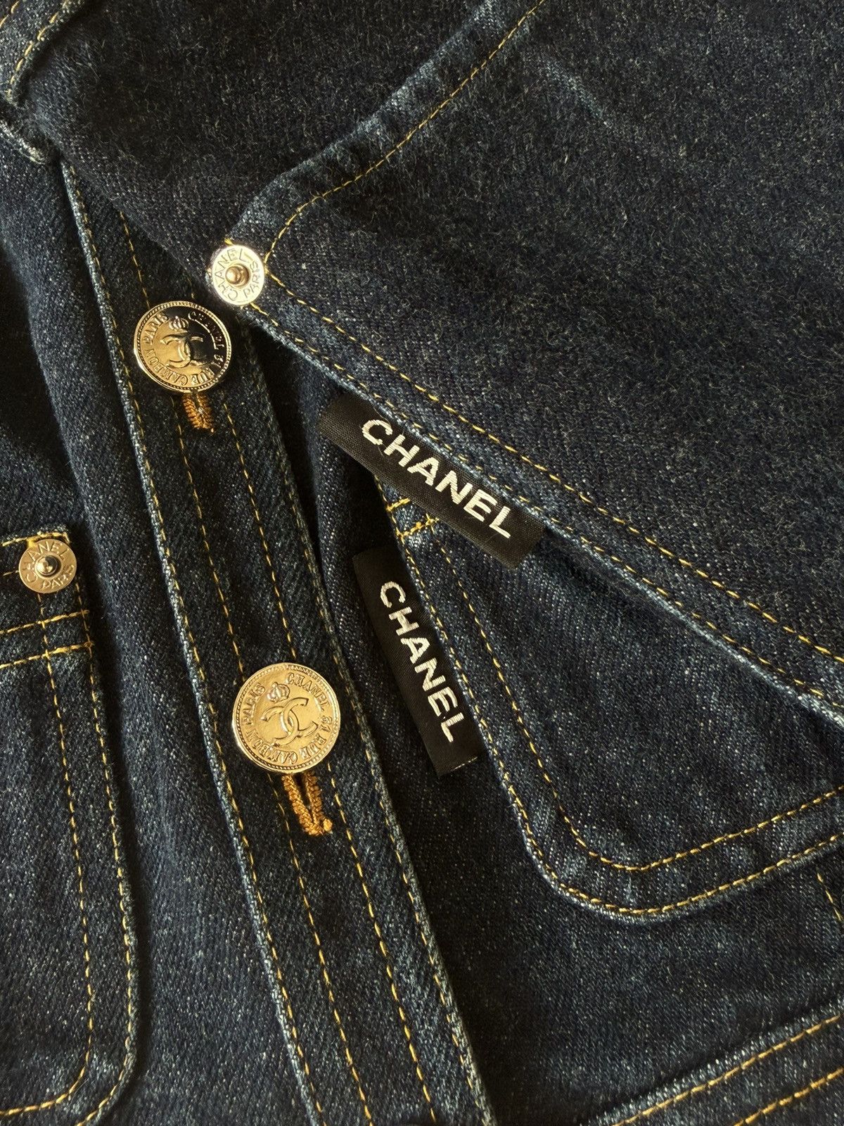 Chanel 1990s-2000s Chanel Indigo Denim Sleeveless Vest & Skirt Set Size XS / US 0-2 / IT 36-38 - 16 Thumbnail