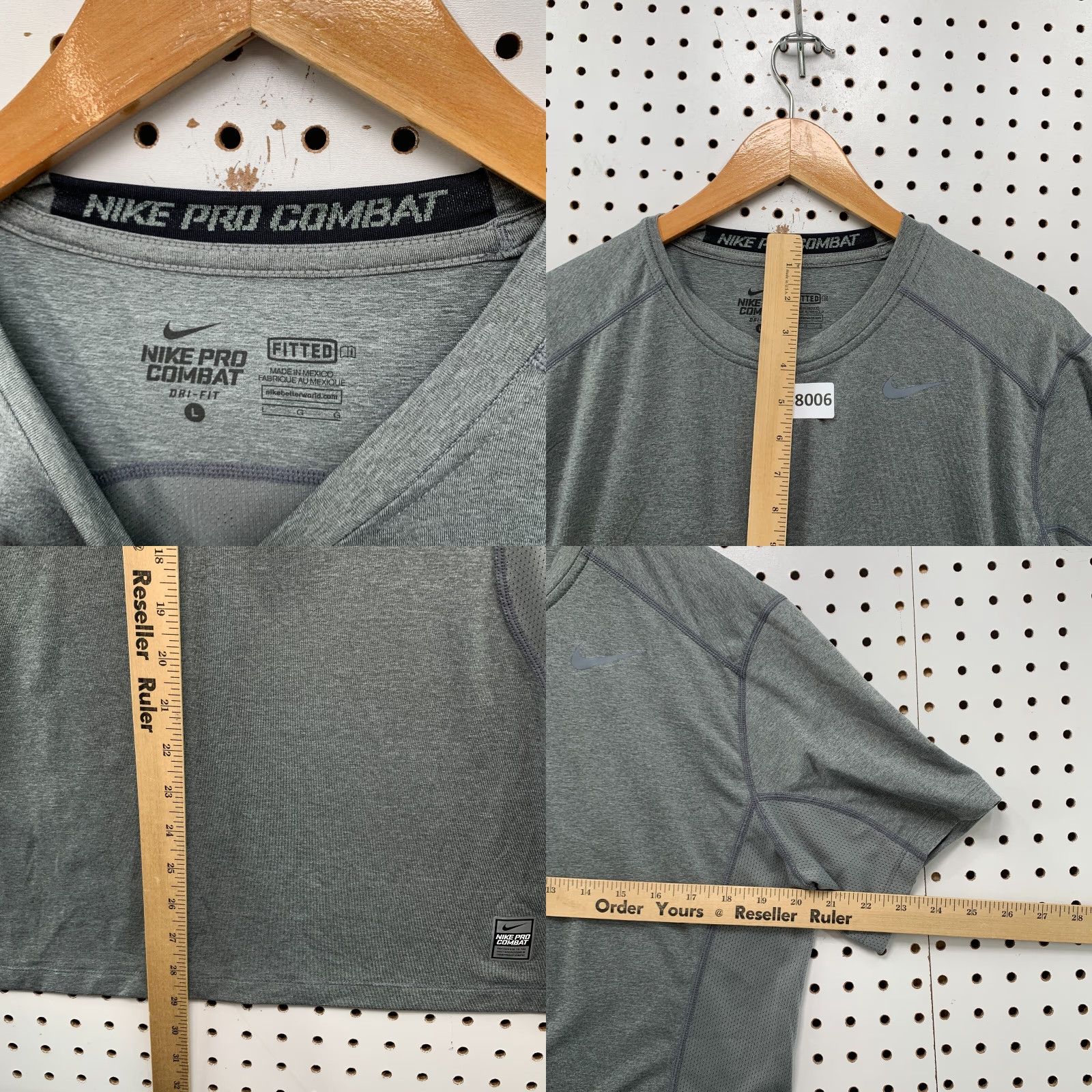 Nike Nike Pro Combat Active Shirt Mens Large Gray Fitted Short Sleeve Crew Neck T-Shirt Compression Athletic 20.5x29 Size US L / EU 52-54 / 3 - 8 Thumbnail