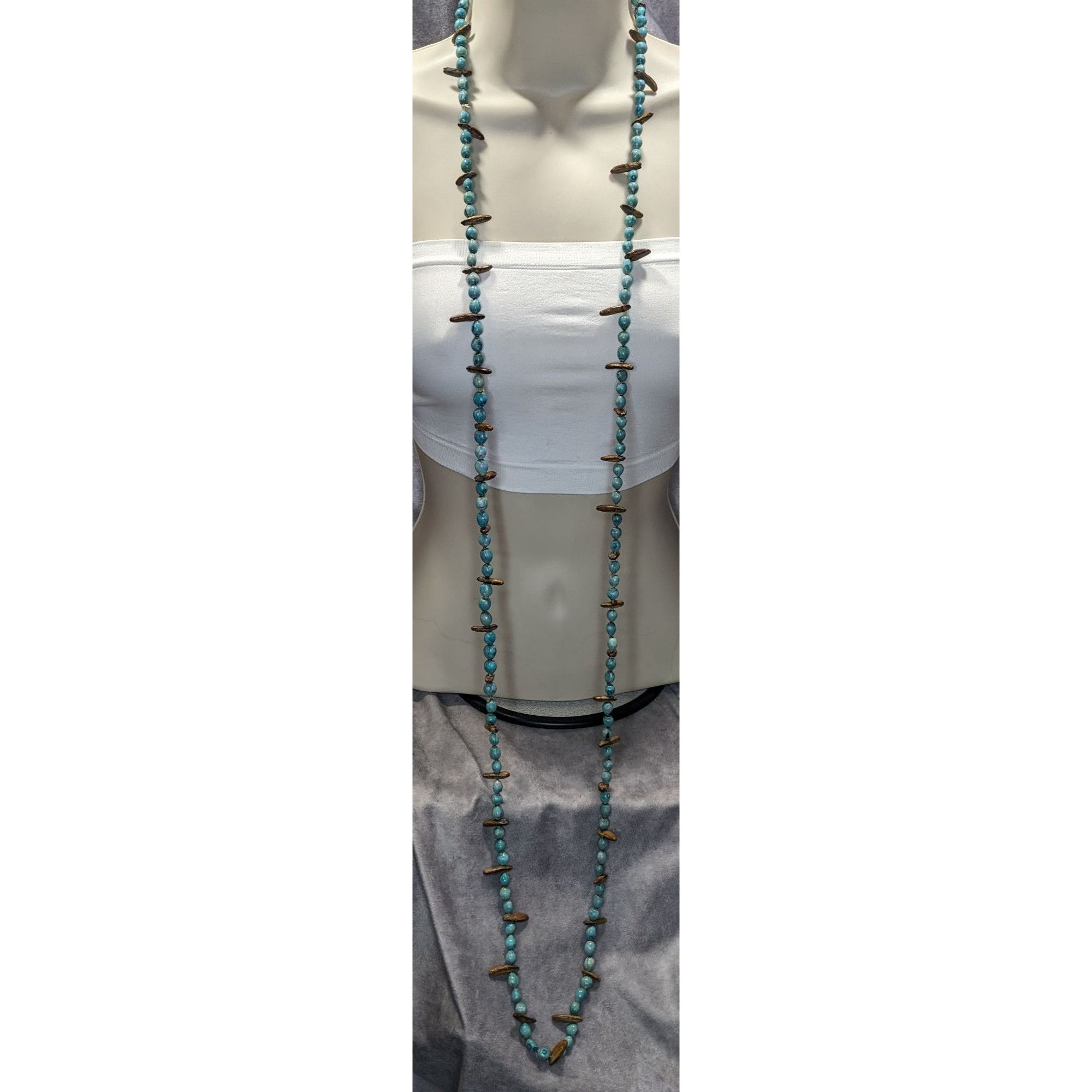 Other Vintage Blue Dyed Natural Seed Beaded Necklace With Brown Ac Size ONE SIZE - 5 Thumbnail