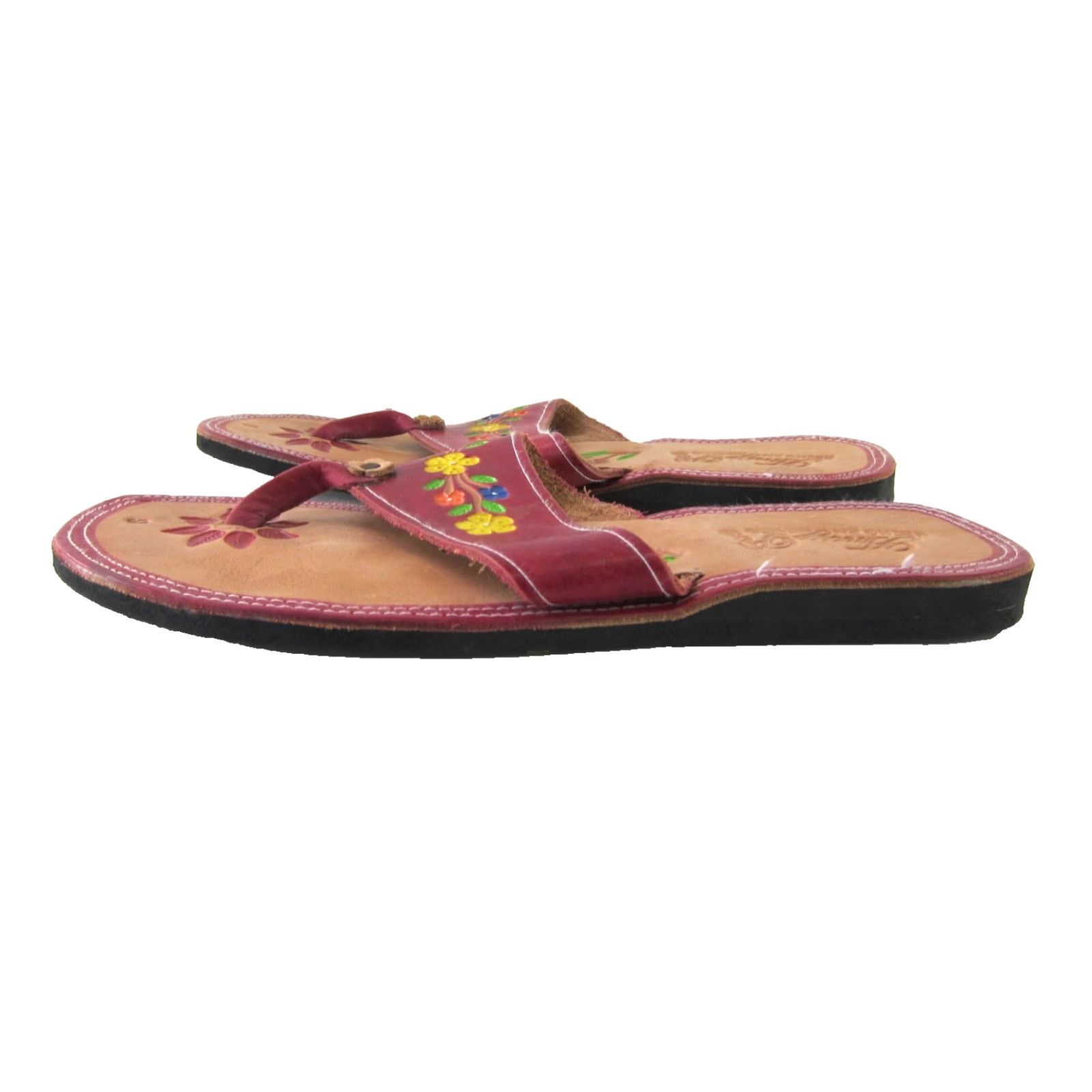 Vintage VTG Anay Pe Mexico Leather Red Floral T-Strap Slide Flip Flop Sandal Women 10 Size US 10 / IT 40 - 6 Thumbnail