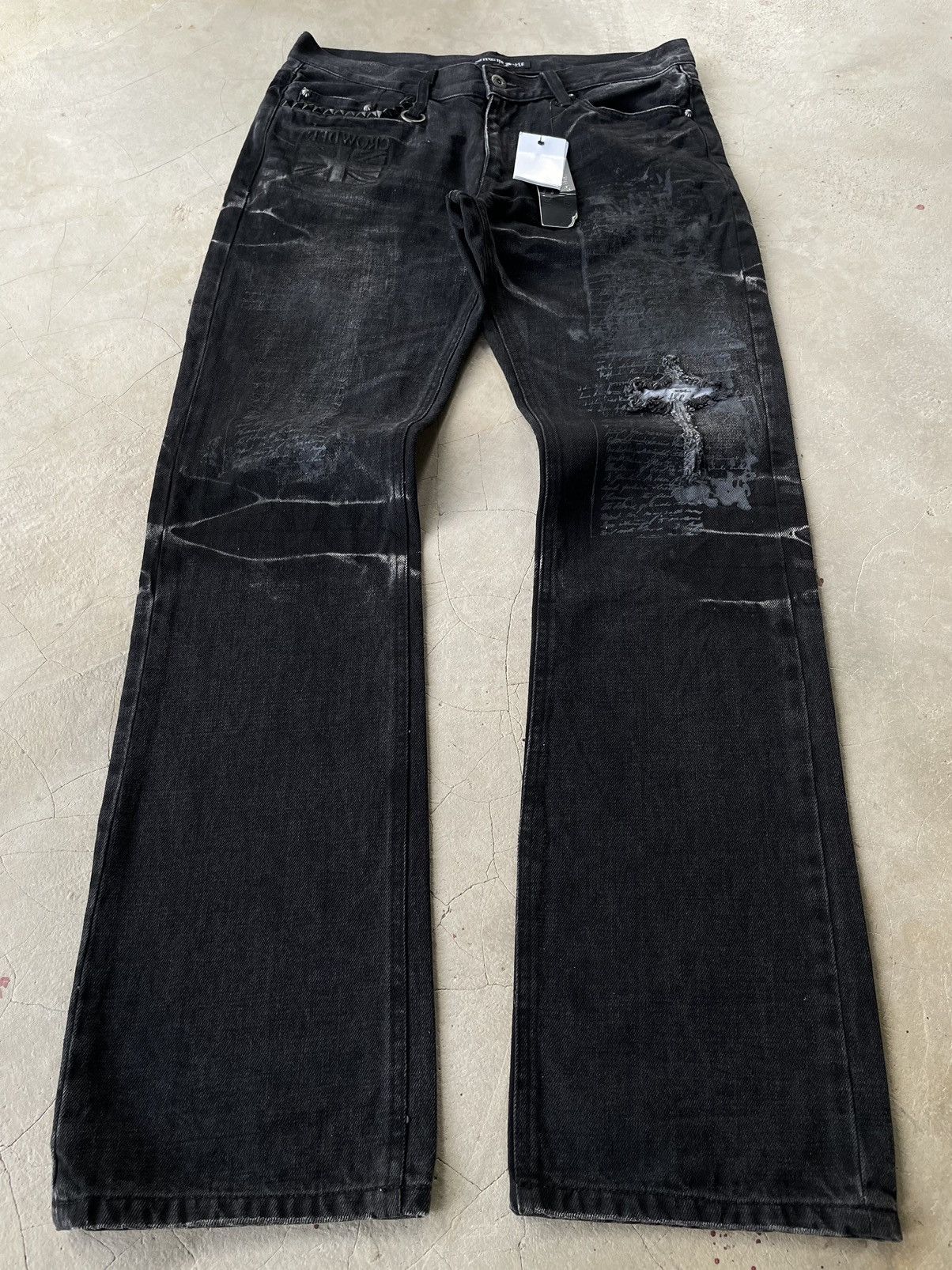 Le Grande Bleu (L.G.B.) IN THE ATTIC ARCHIVE GOTHIC PUNK CROSS POEM BLACK DENIM JEAN Size US 32 / EU 48 - 3 Thumbnail