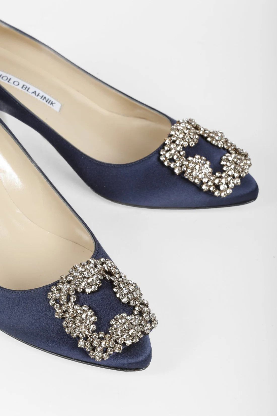Manolo Blahnik Manolo Blahnik Hangisi Blue Satin Jewel Pumps Size US 5.5 / IT 35.5 - 7 Thumbnail