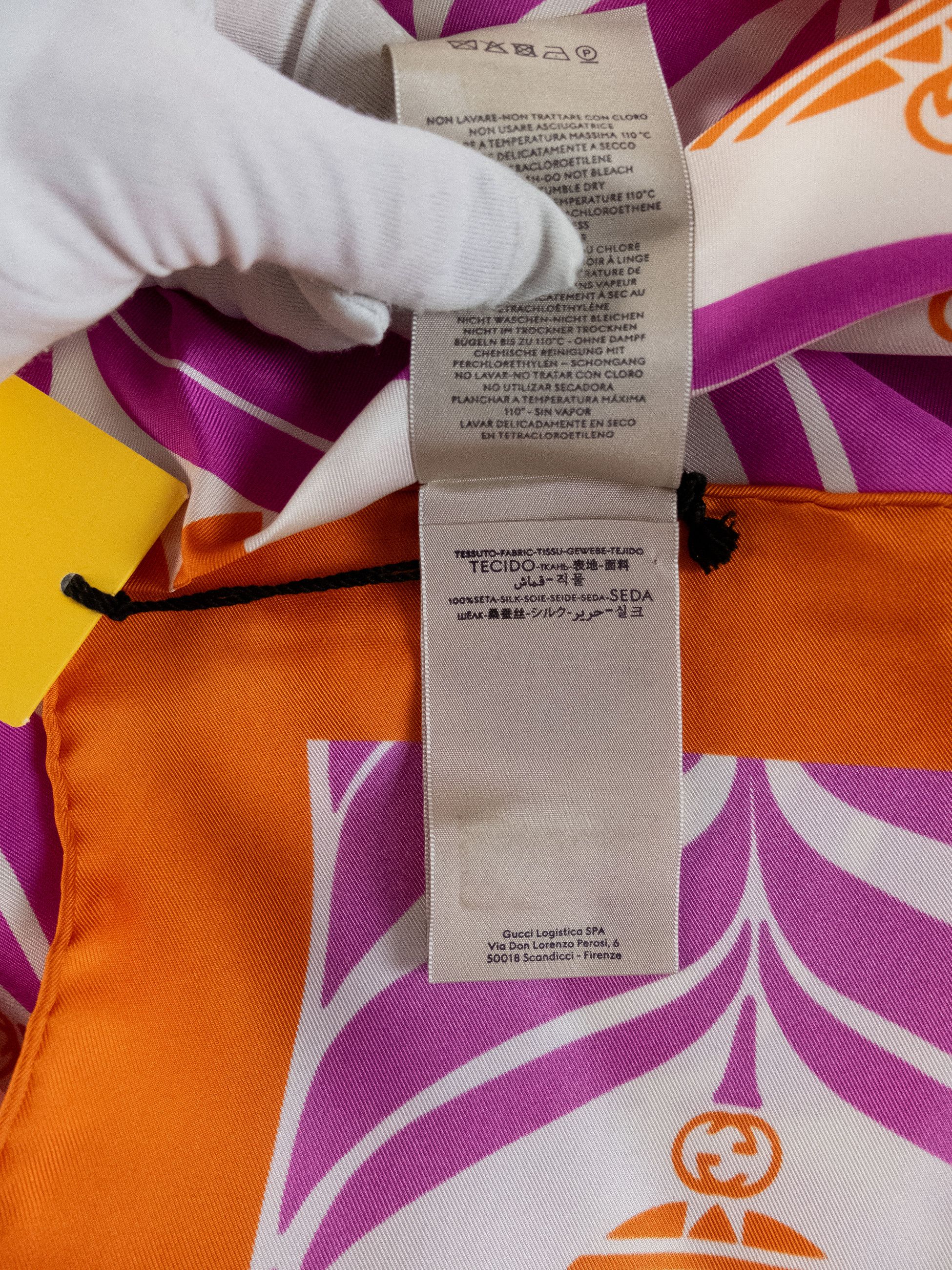 Adidas × Gucci GUCCI X ADIDAS pink orange logo print silk square scarf Size ONE SIZE - 7 Thumbnail