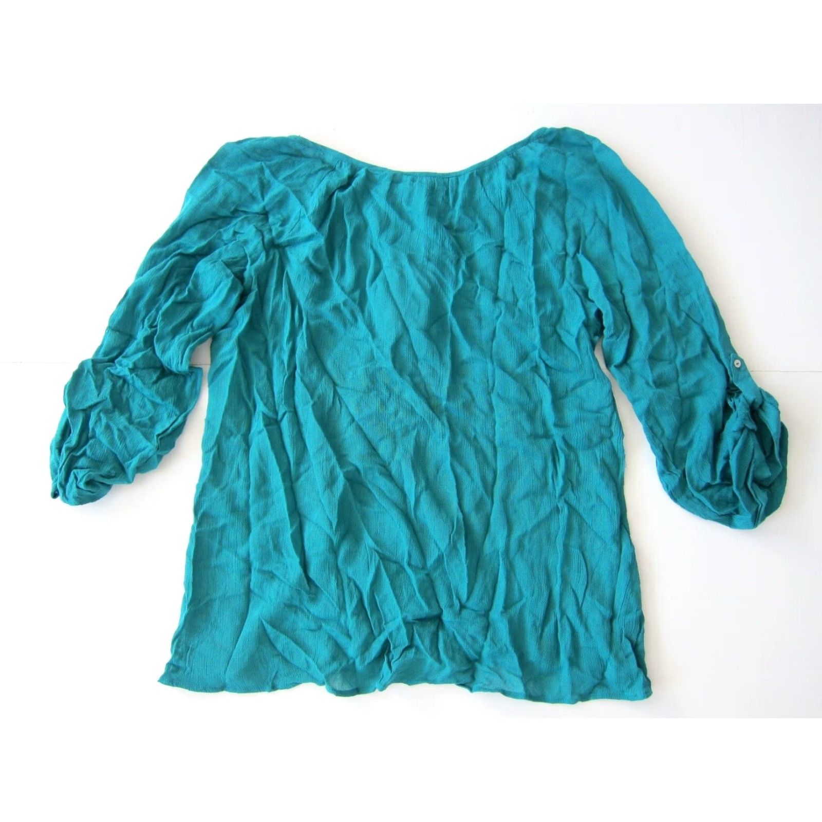 Vintage NWT Papillon 100% Rayon Green 3/4 Sleeve Boho Tunic Blouse Small Shirt Women XS S Size S / US 4 / IT 40 - 2 Thumbnail